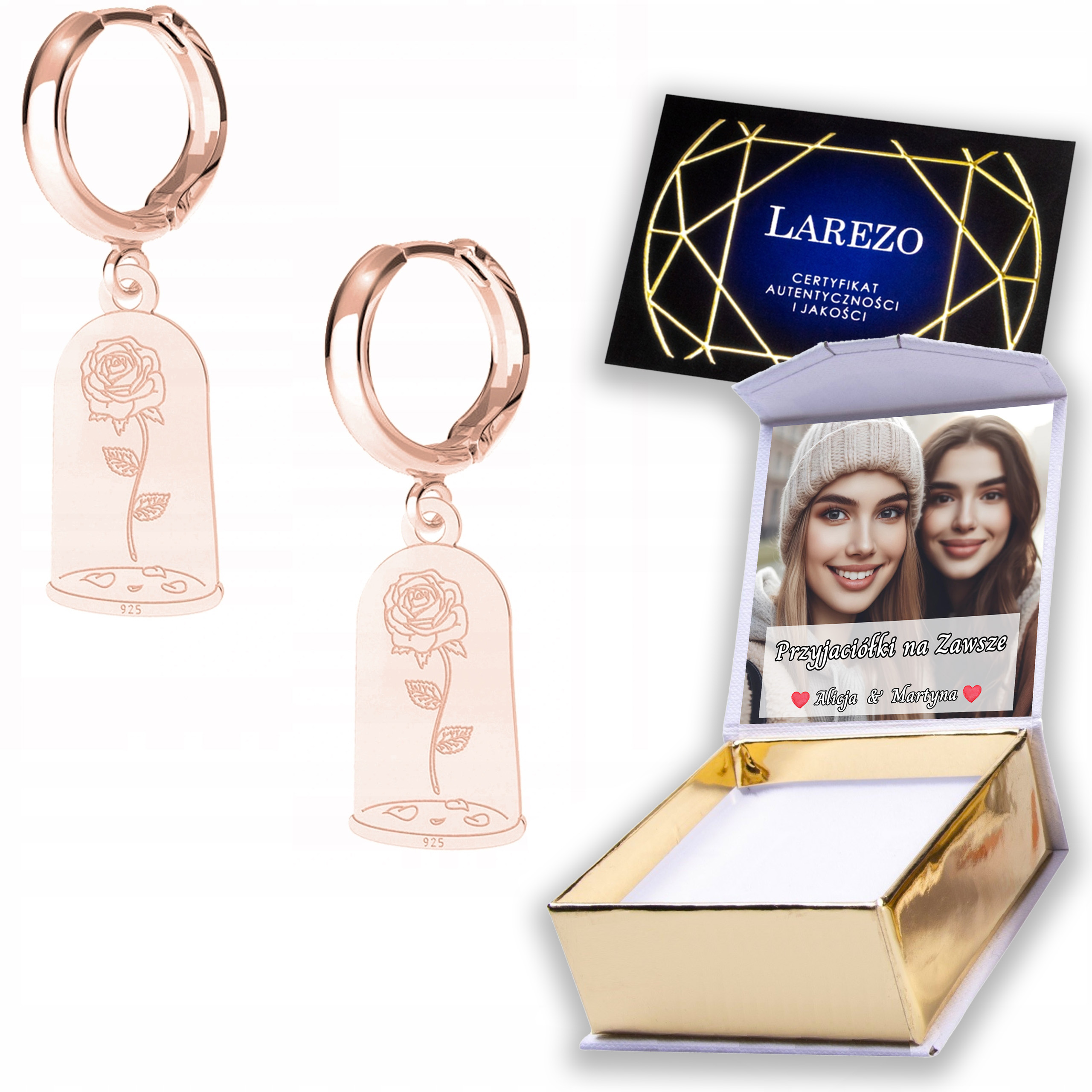 Náušnice Pozlacené 925 Plechy s růžemi Květiny Růže Větrů Potisk