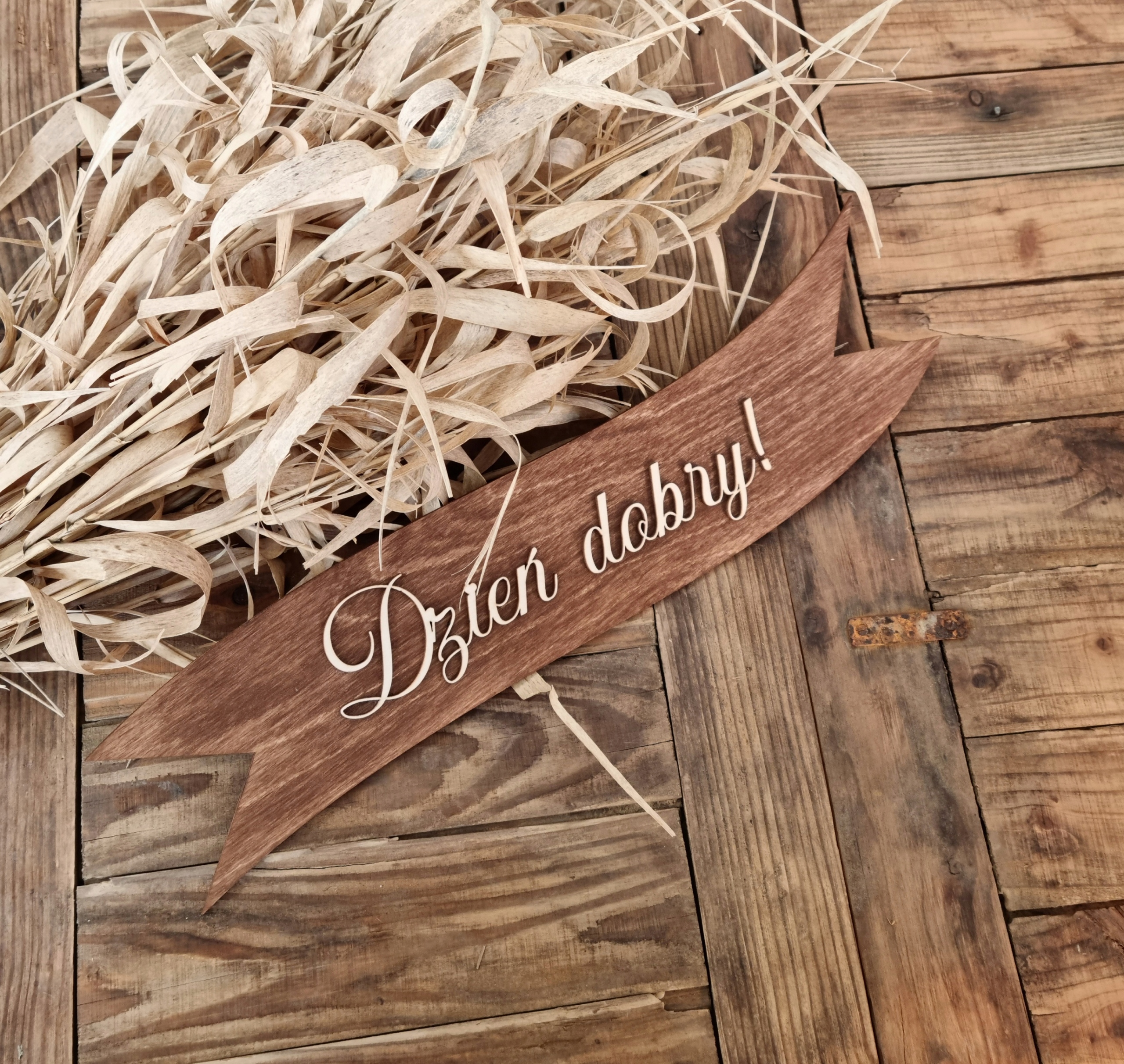 WSTĘGA DZIEŃ DOBRY DREWNIANA NAPIS 40 cm Motyw inny