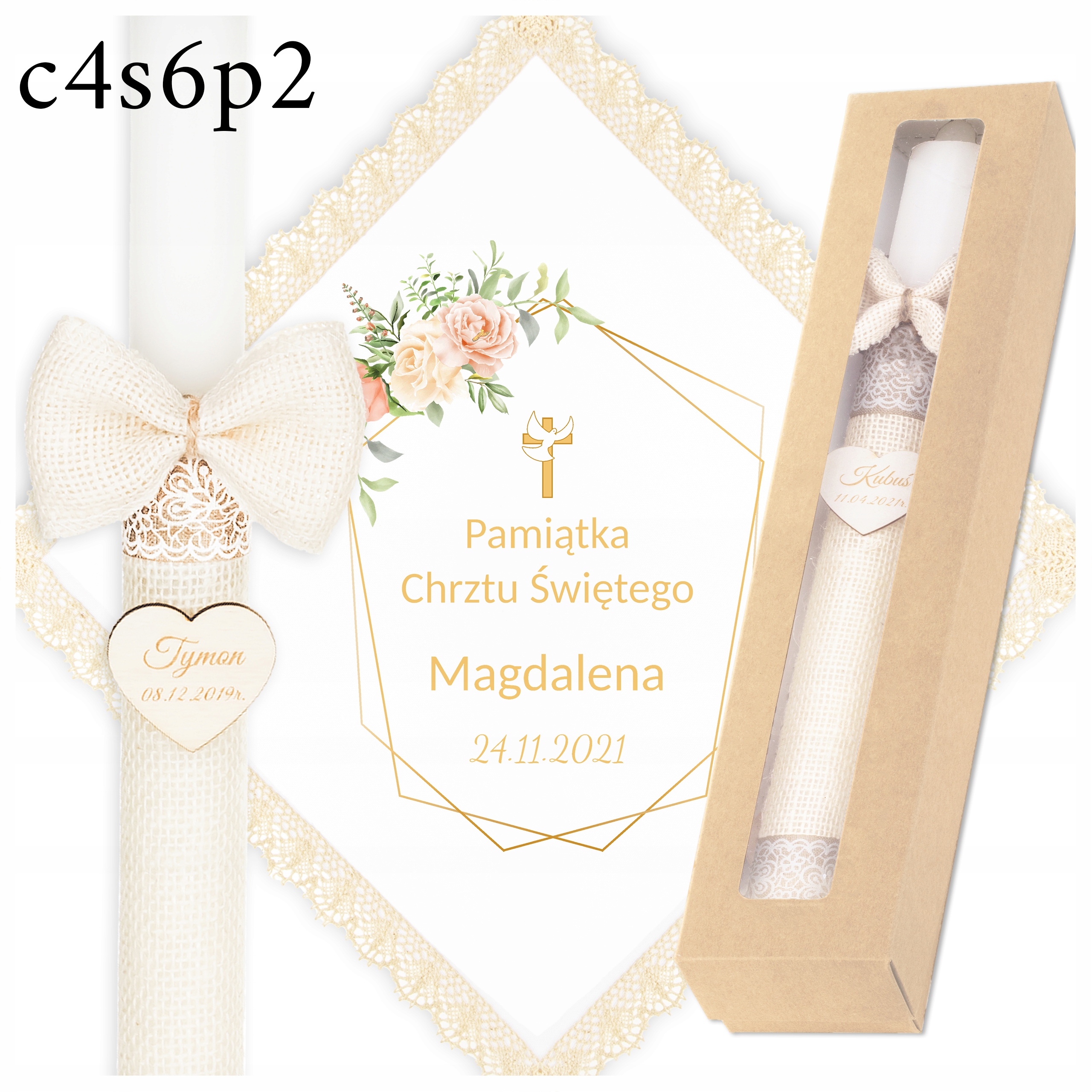 ŚWIECA NA CHRZEST BIAŁA SZATKA I ŚWIECA DO CHRZTU PUDEŁKO Pamiątka Chrztu Stan opakowania oryginalne