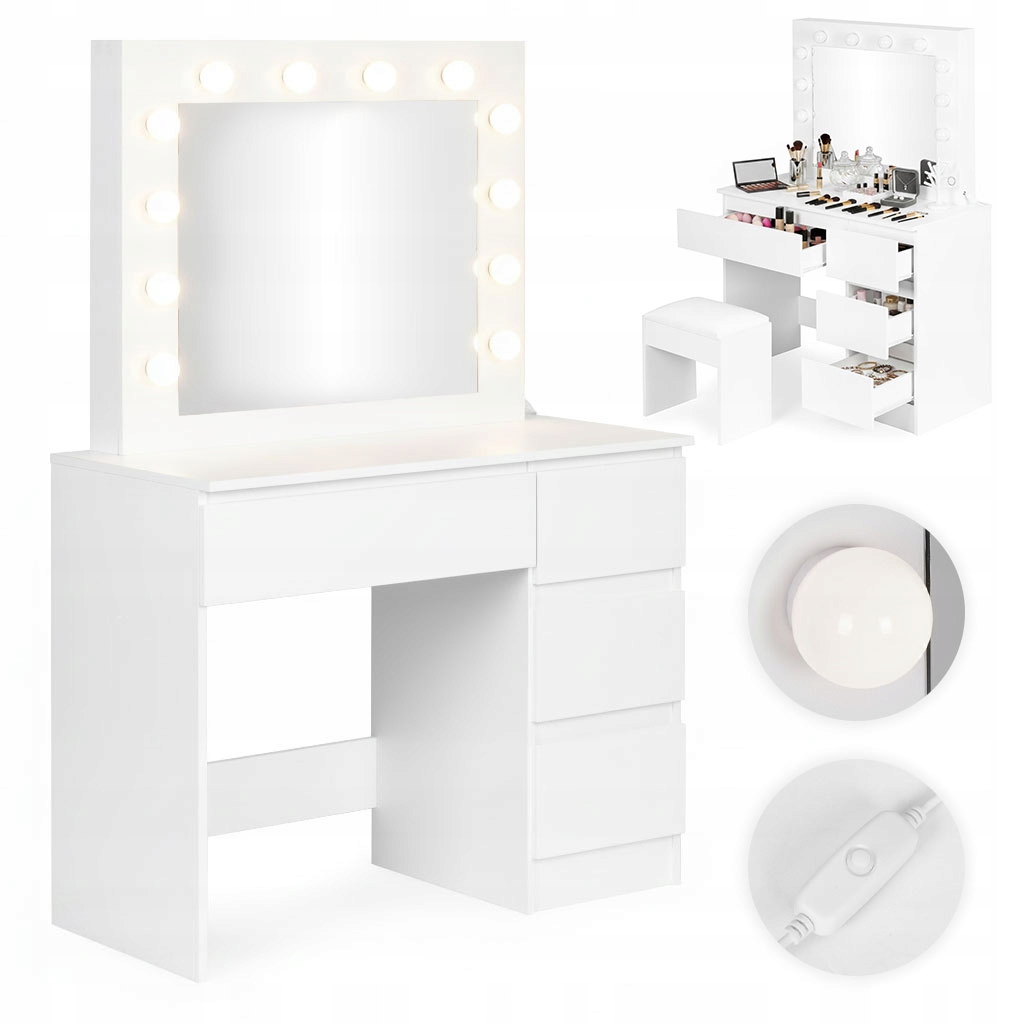 ModernHome MRDT09 Toaletný stolík so zrkadlom a Led osvetlením taburet