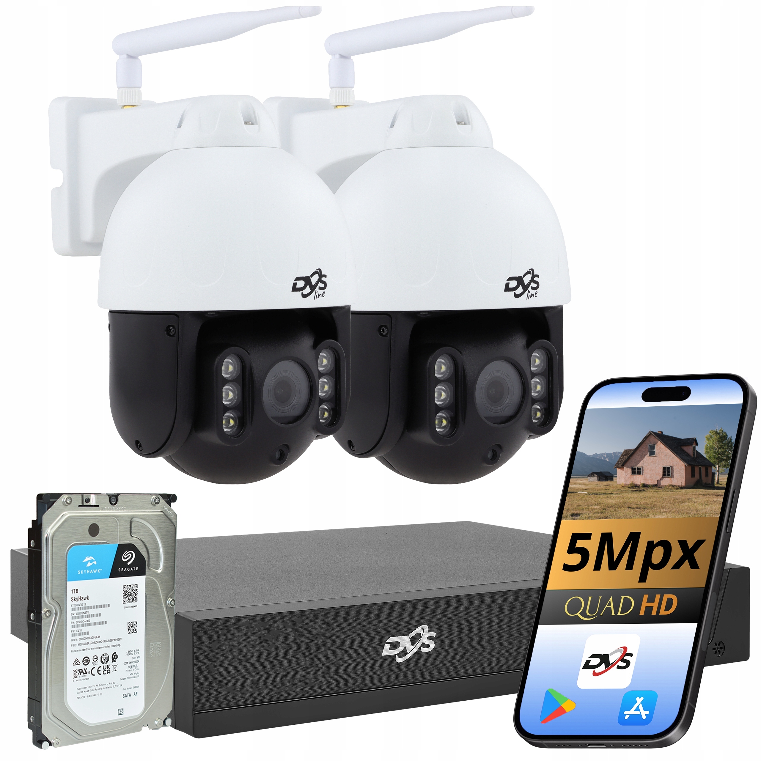 Bezdrátová Sada Wifi Kamer Pro Monitorování 2 Otočné Kamery 5Mpx 1TB