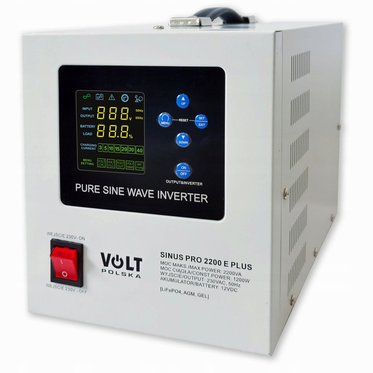 Zasilacz Awaryjny Ups Sinus Pro 2200 E plus 12V 230V Agm Gel LIFEPO4 Gr