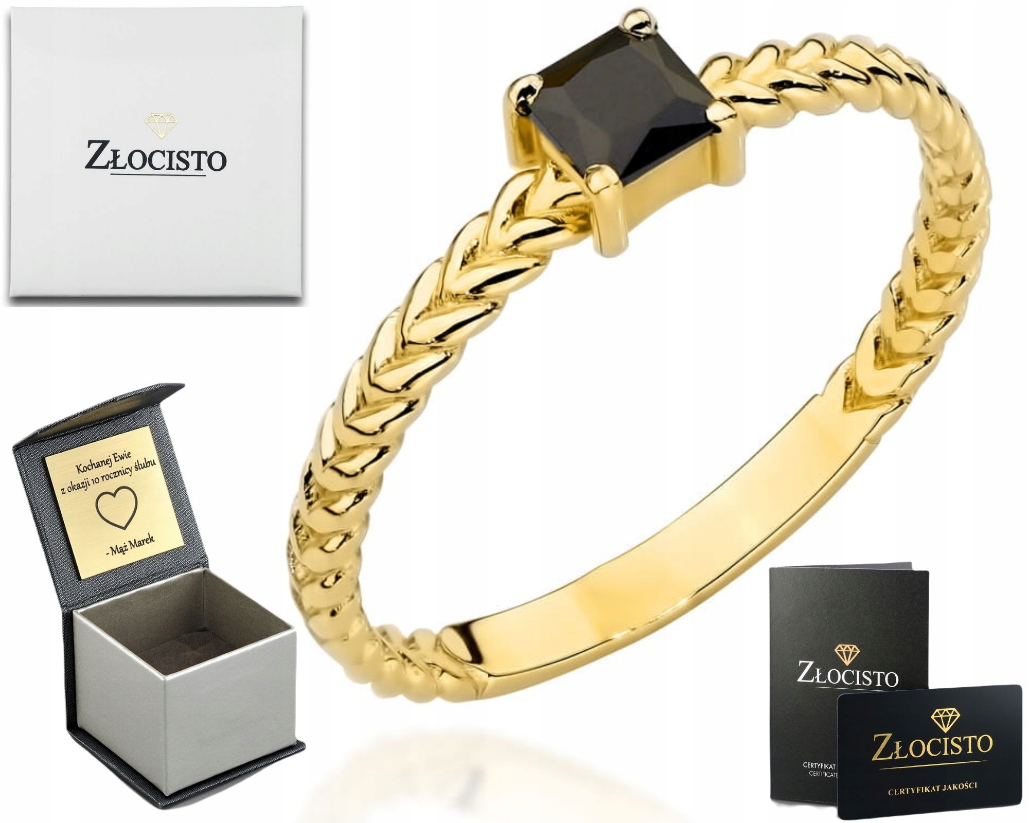 Zlatý Prstýnek S Černým Vlnitým Kamenem Ryzost 585 Gravírování