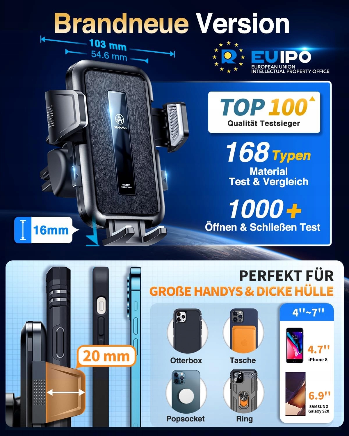 VANMASS Uchwyt Samochodowy Do Telefonu iPhone Android Uniwersalny — miniatura 7