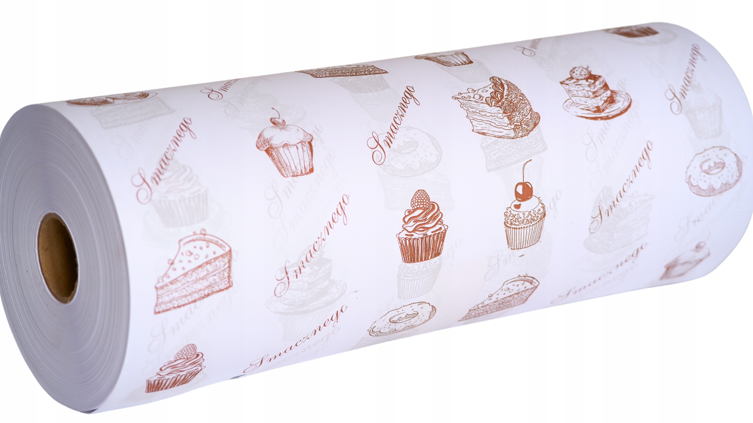 Papier cukierniczy bielony 40g z nadrukiem "Smacznego" rolka 50 cm, 10 kg
