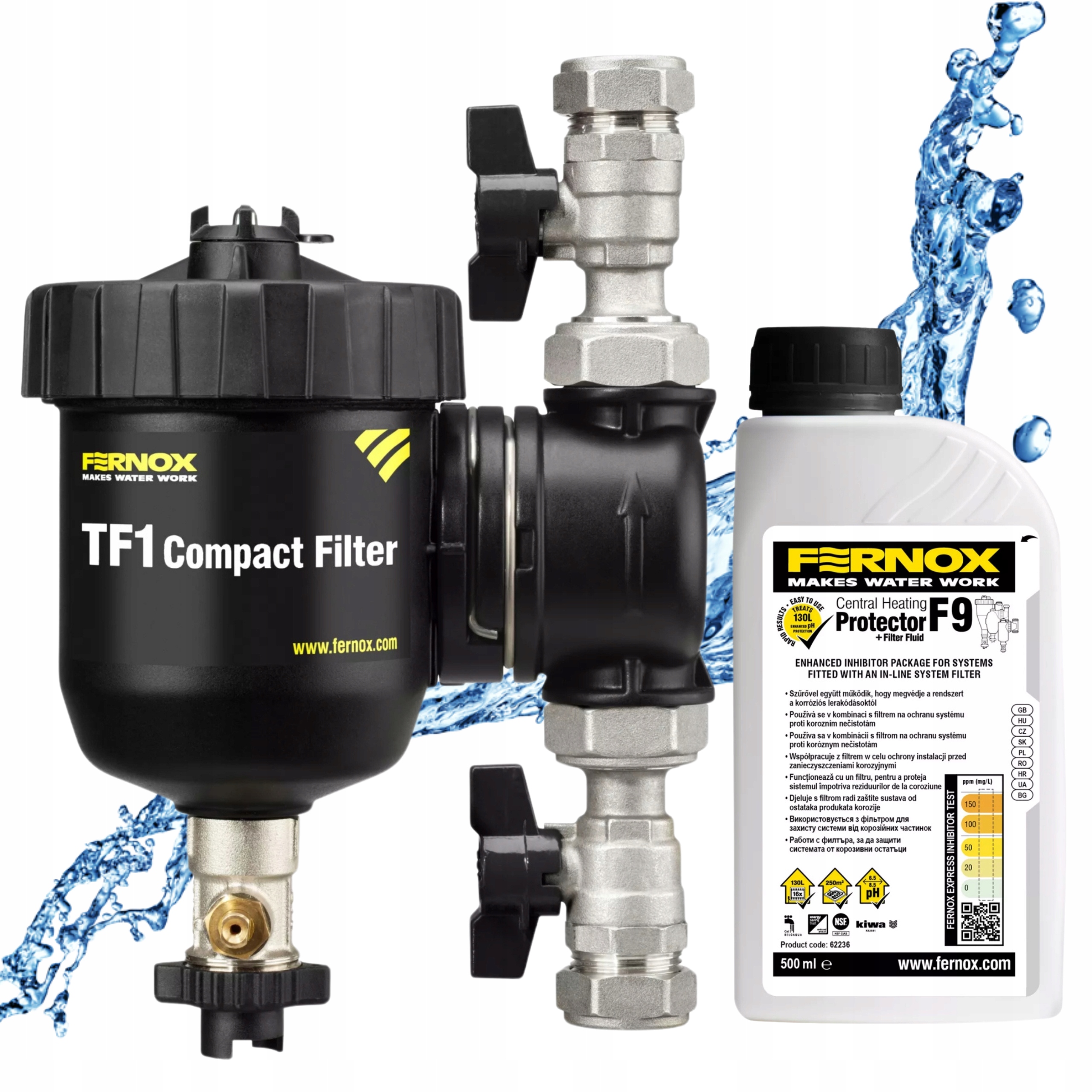 Fernox Filtr magnetyczny TF1 Compact Filter 3/4" Inhibitor rdzy F9 Zestaw