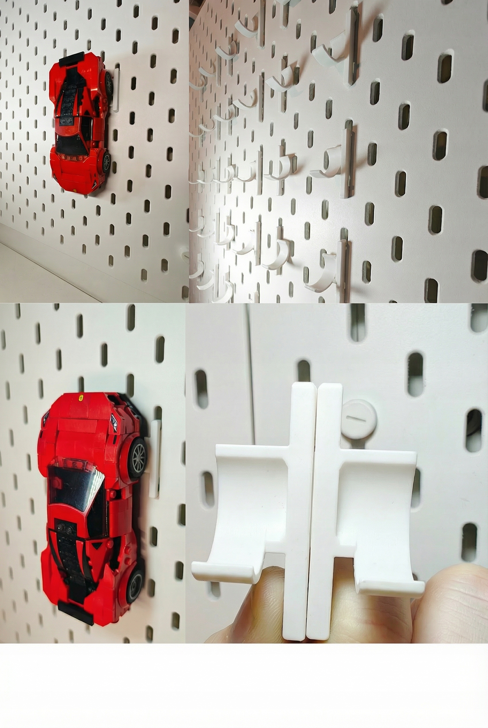 15 uchwytów na samochody Lego Speed Champions do tablic Ikea Skadis Białe