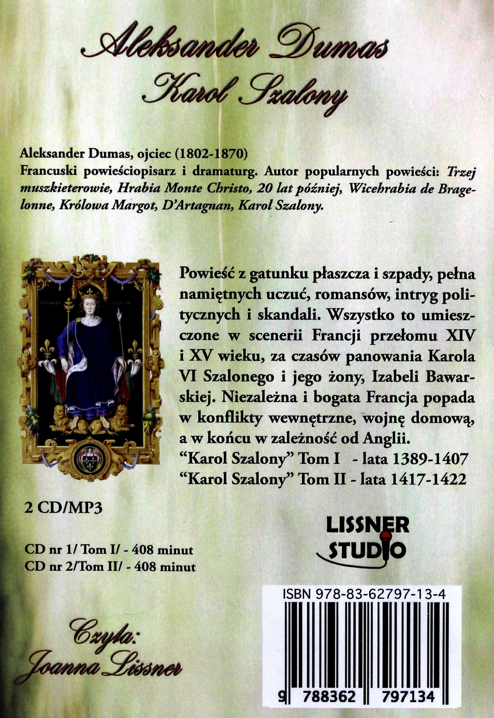 KAROL SZALONY - ALEKSANDER DUMAS [AUDIOBOOK] [2CD-MP3] Stan opakowania oryginalne