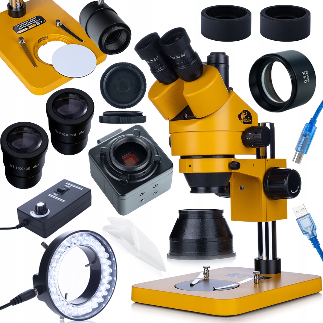 Sada Trinokulárního Merkurového Mikroskopu Rosfix 5MP Zoom 7-45X Pro Kontrolu