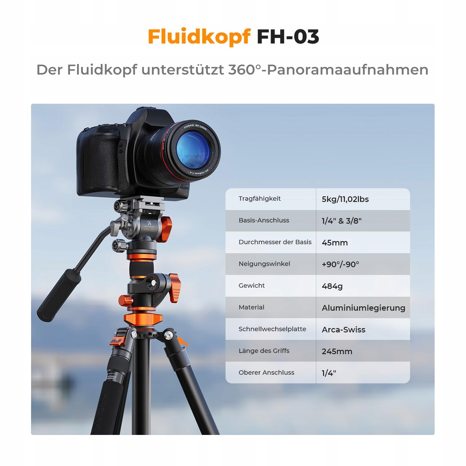 K&F CONCEPT Statyw Video Tripod 231cm Z Głowicą Fluidową Dla DSLR i Kamer — miniatura 3