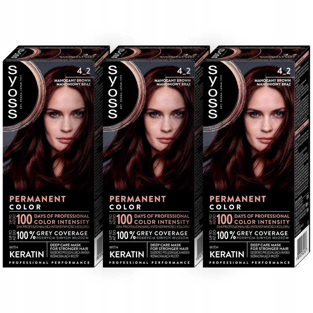 Syoss barva na vlasy Trvalá Permanentní barva 4-2 Mahagonově hnědá 3 ks