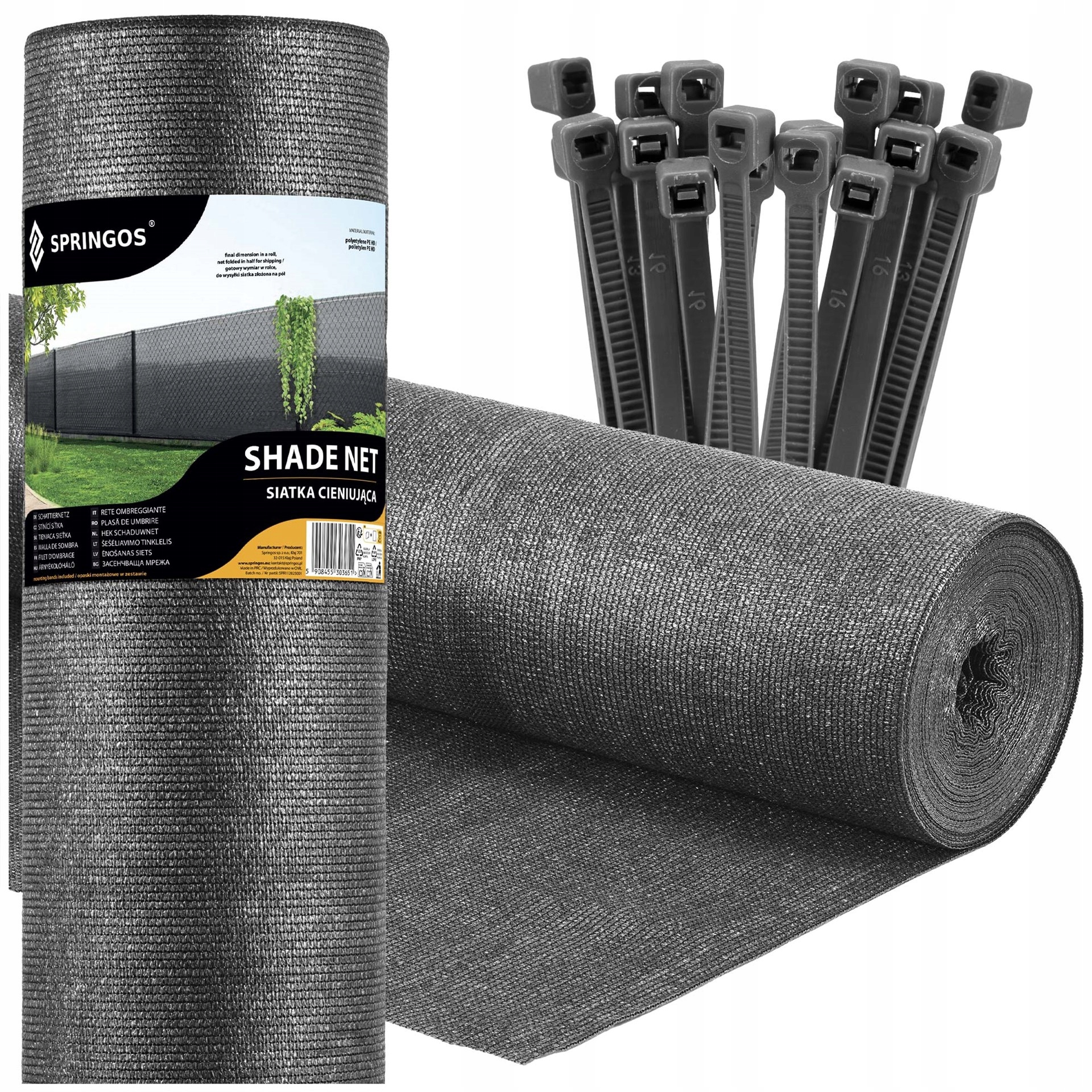 Siatka Cieniująca Osłonowa Osłona 1,7x25m 95% Opaski Zaciskowe 100SZT Uv