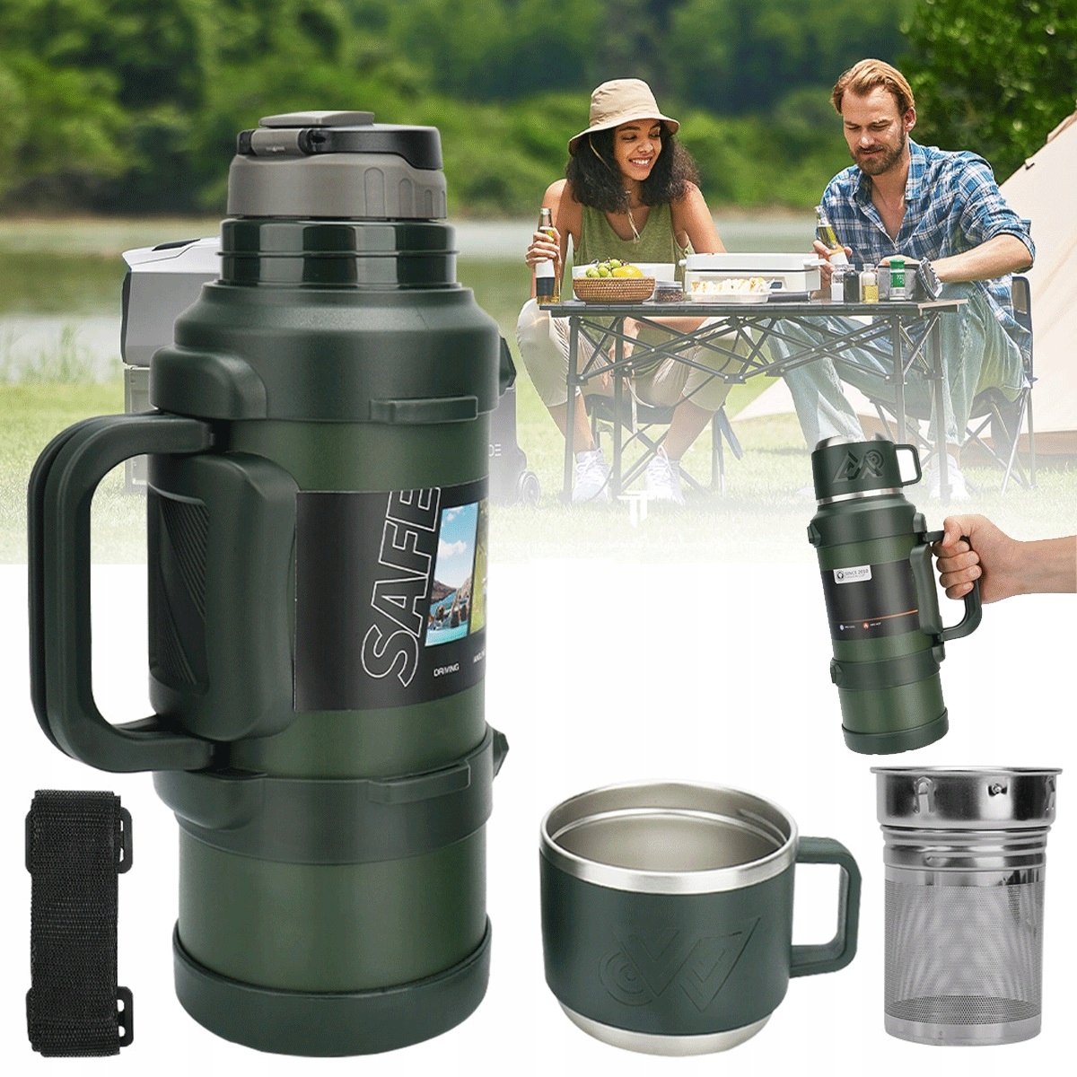 Kempingová Konvice 2000 ML S Širokým Otvorem A Ramenním Popruhem
