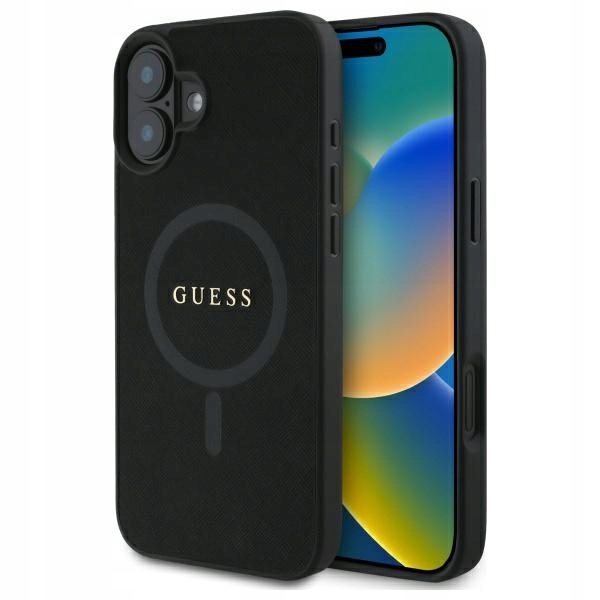 Pouzdro Guess GUHMP16SPSAHMCK pro iPhone 16 6.1", černá/černá, hardcase Saffia