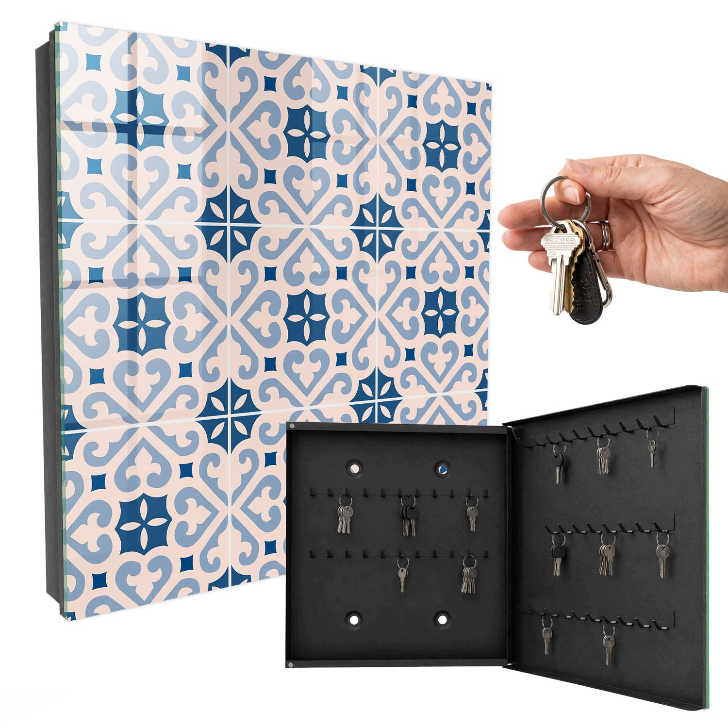 Organizér na klíče na zeď Ornamentální vzor Černá pravá 30x30 cm