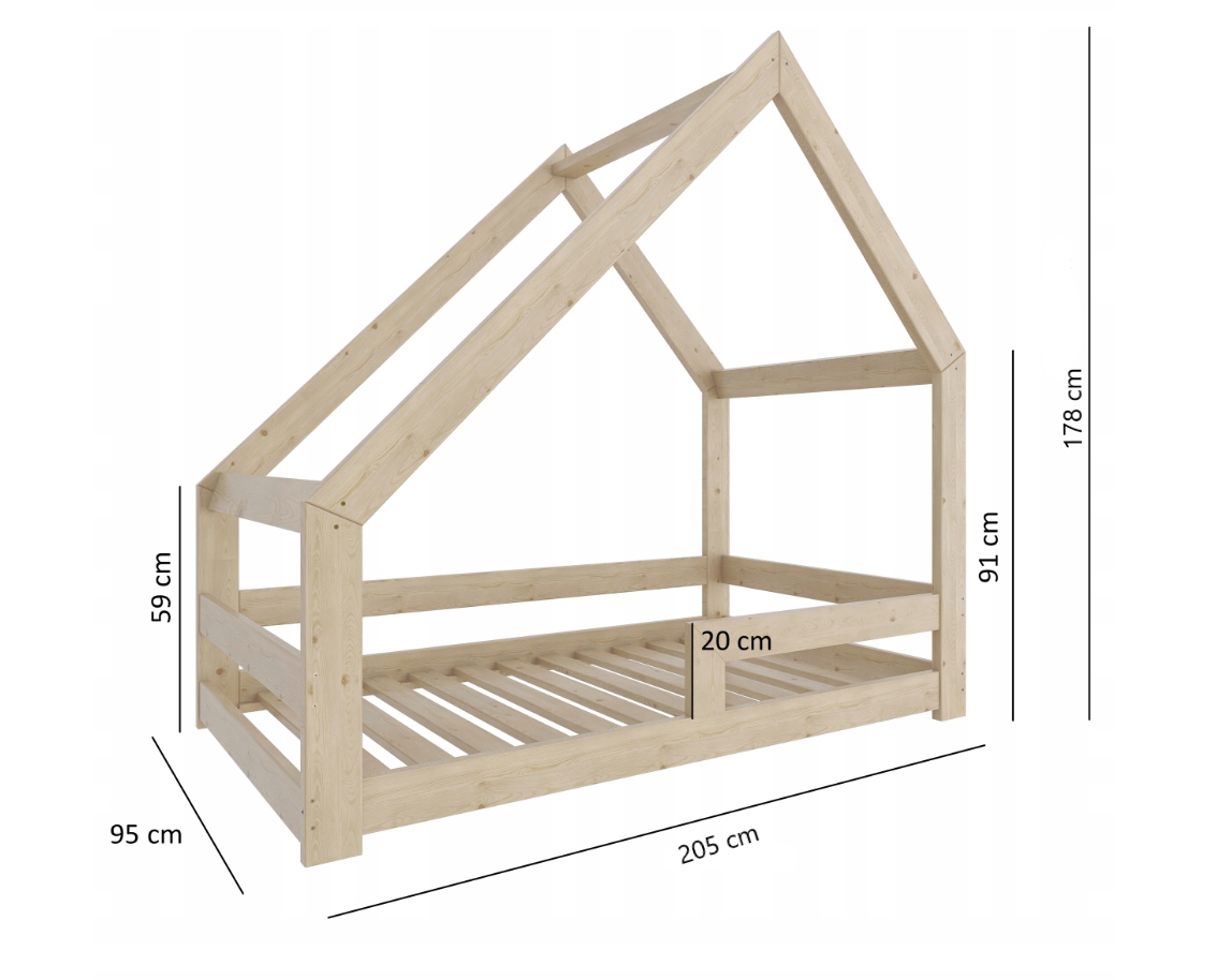 ŁÓŻKO DZIECIĘCE DOMEK 200x90 DLA DZIECKA DLA DZIECI + STELAŻ + BARIERKA W2 Marka inna