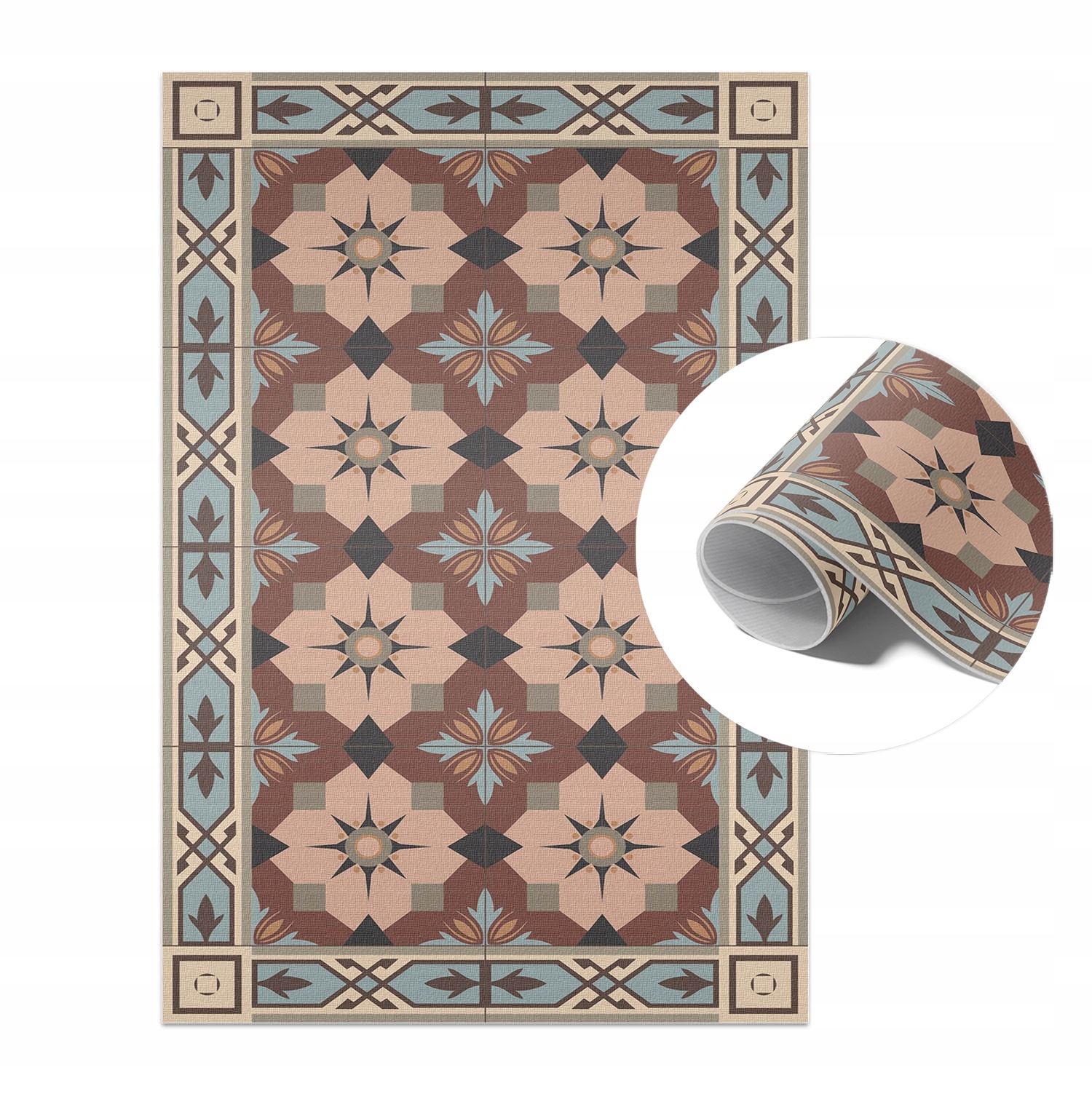 Tarasowy Dywan Winylowy Z Nadrukiem I Ochroną Uv Geometryczne kafle 150x225