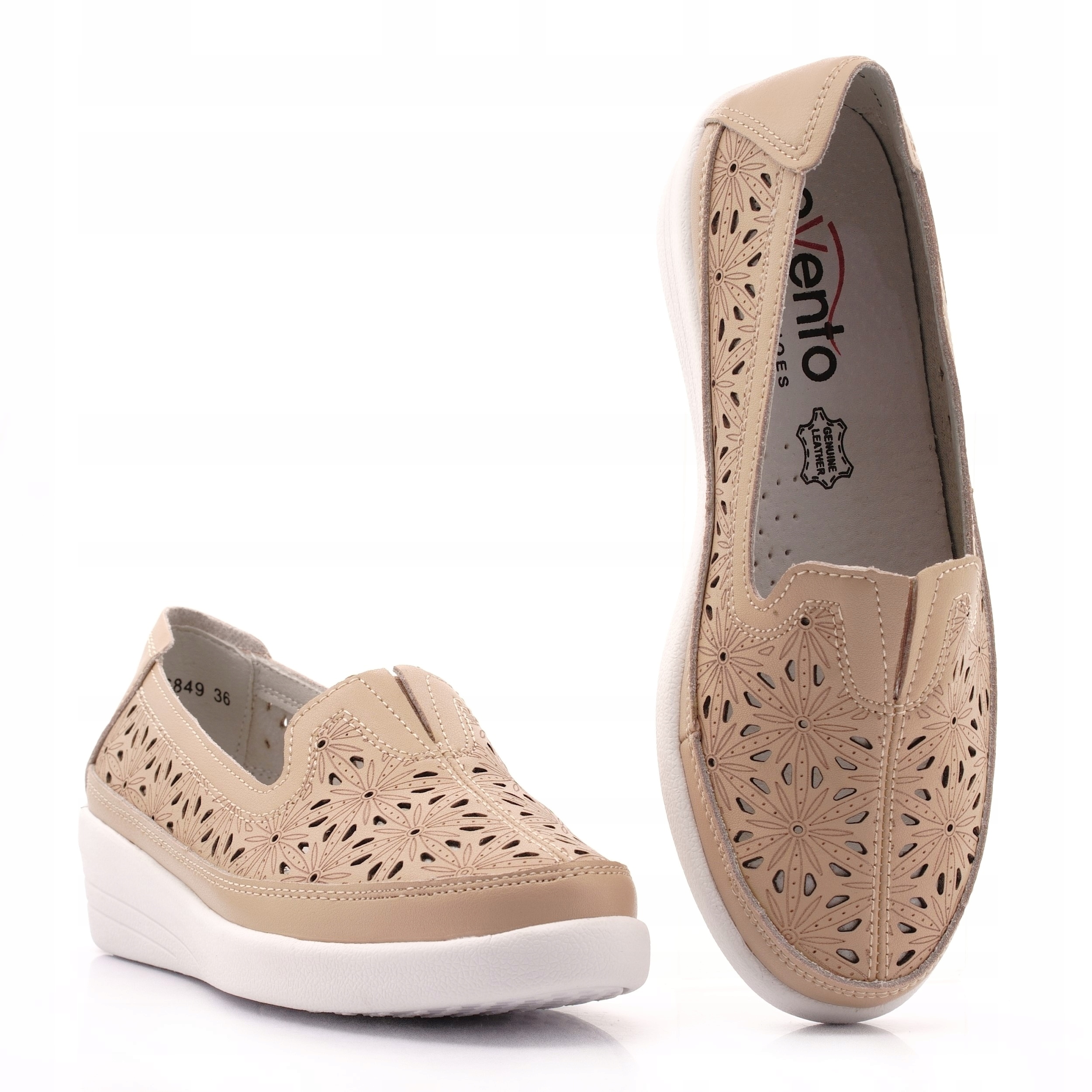 Evento Skóra Buty Damskie Półbuty Mokasyny Lordsy Skórzane Ażurowe 6849 36