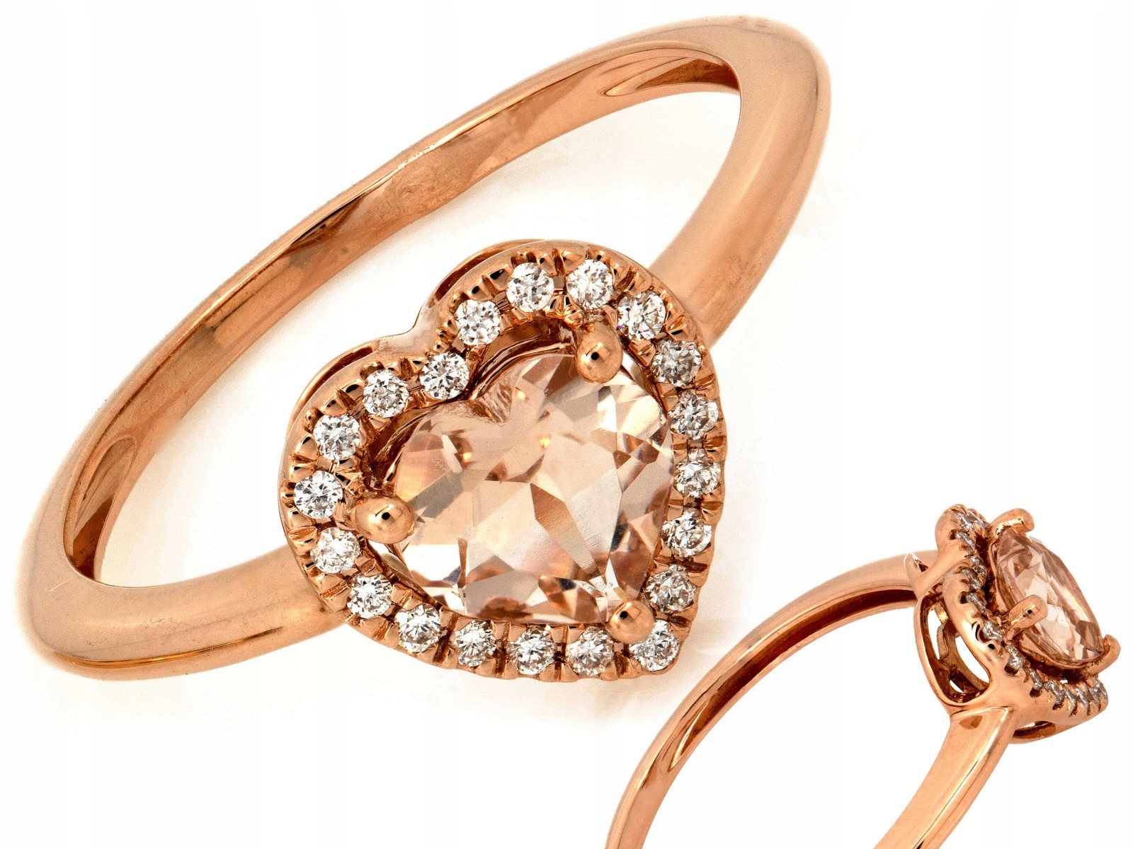 Prstýnek srdce s morganitem a brilianty zlato 585 14k 2.12g velikost 15