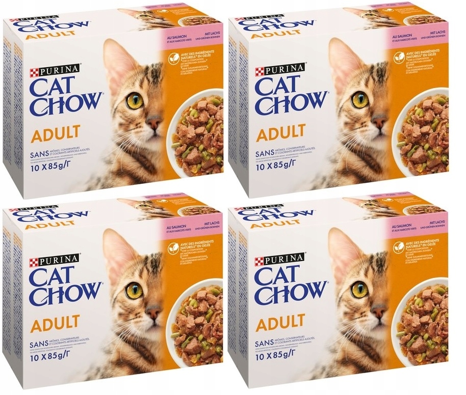 Levně Purina Cat Chow mokré krmivo pro kočky losos se zelenými fazolemi 40x85 g