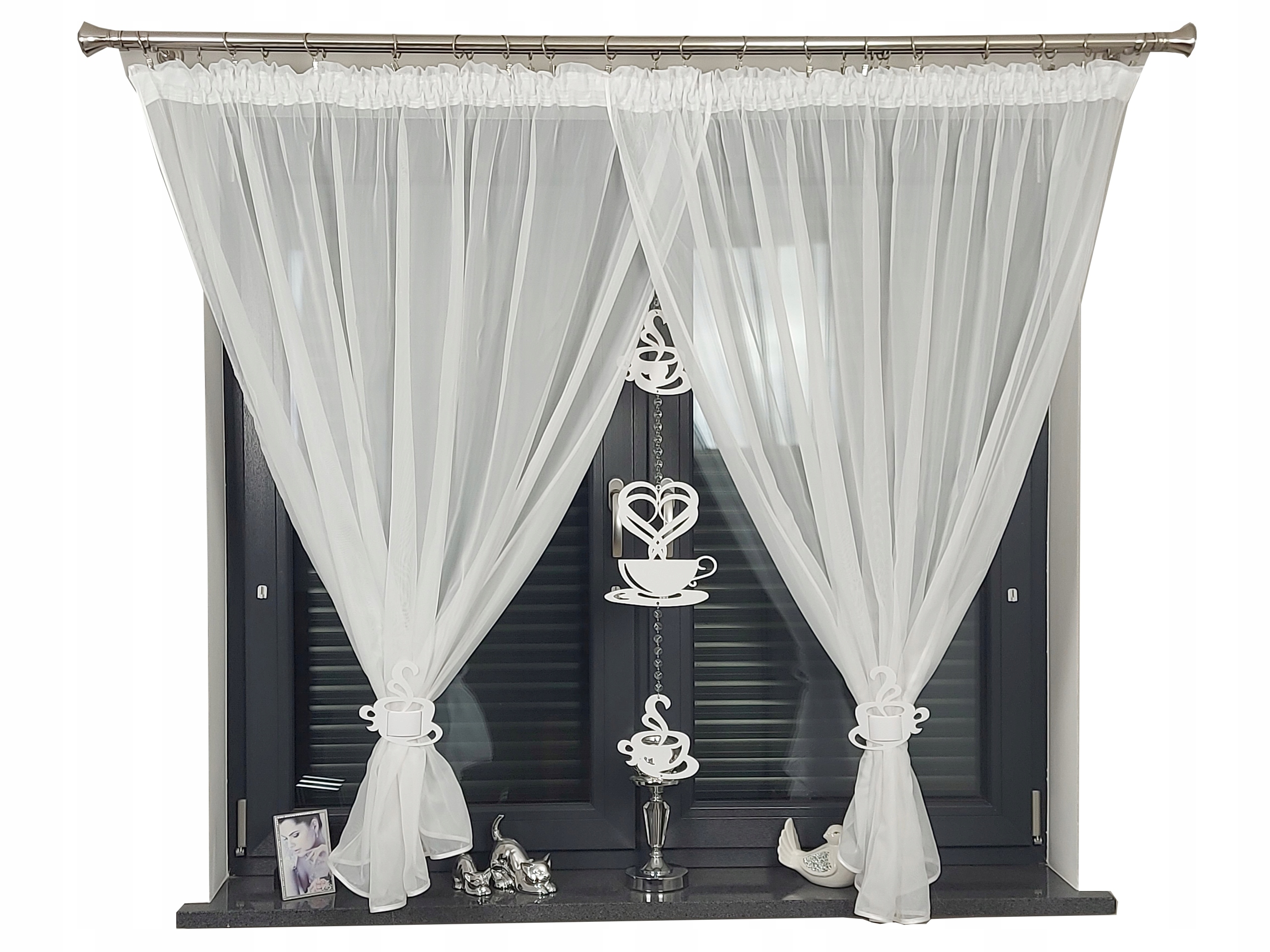 Firana Gotowa Ażur Girlanda Glamour 300x145 Zawieszka Serce Filiżanki Kompl