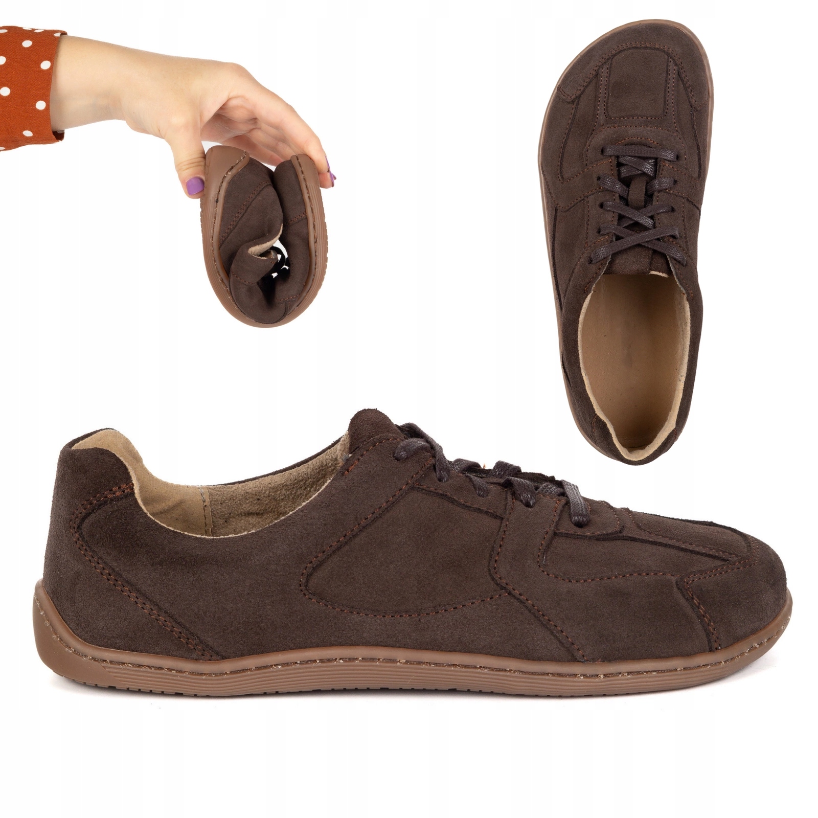 Boty Barefoot minimalistické kožené 0796W velur hnědé 42