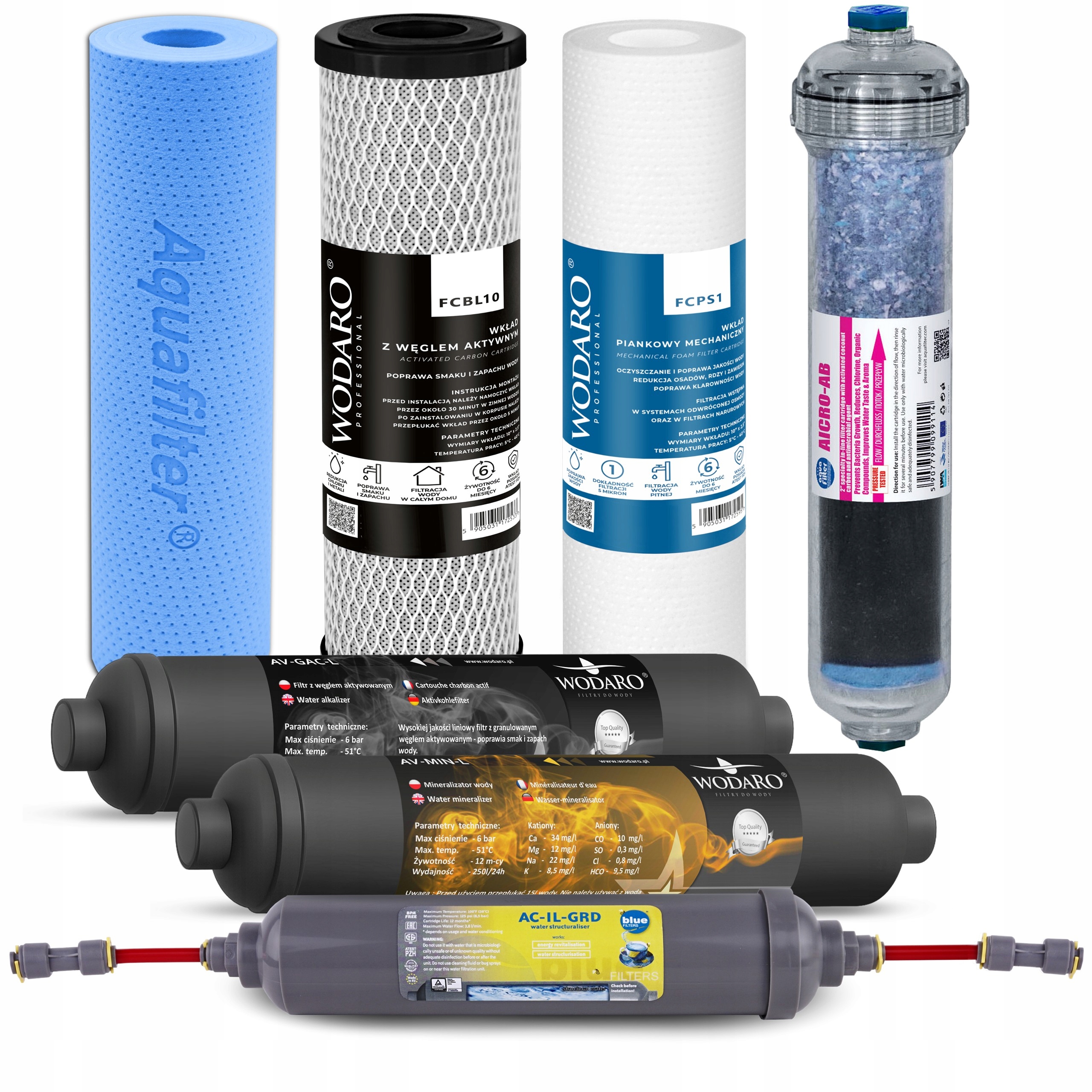 Wkłady Wodaro Gold RO10 Serwis 12 Miesięcy Komplet Filtrów Wody Osmoza