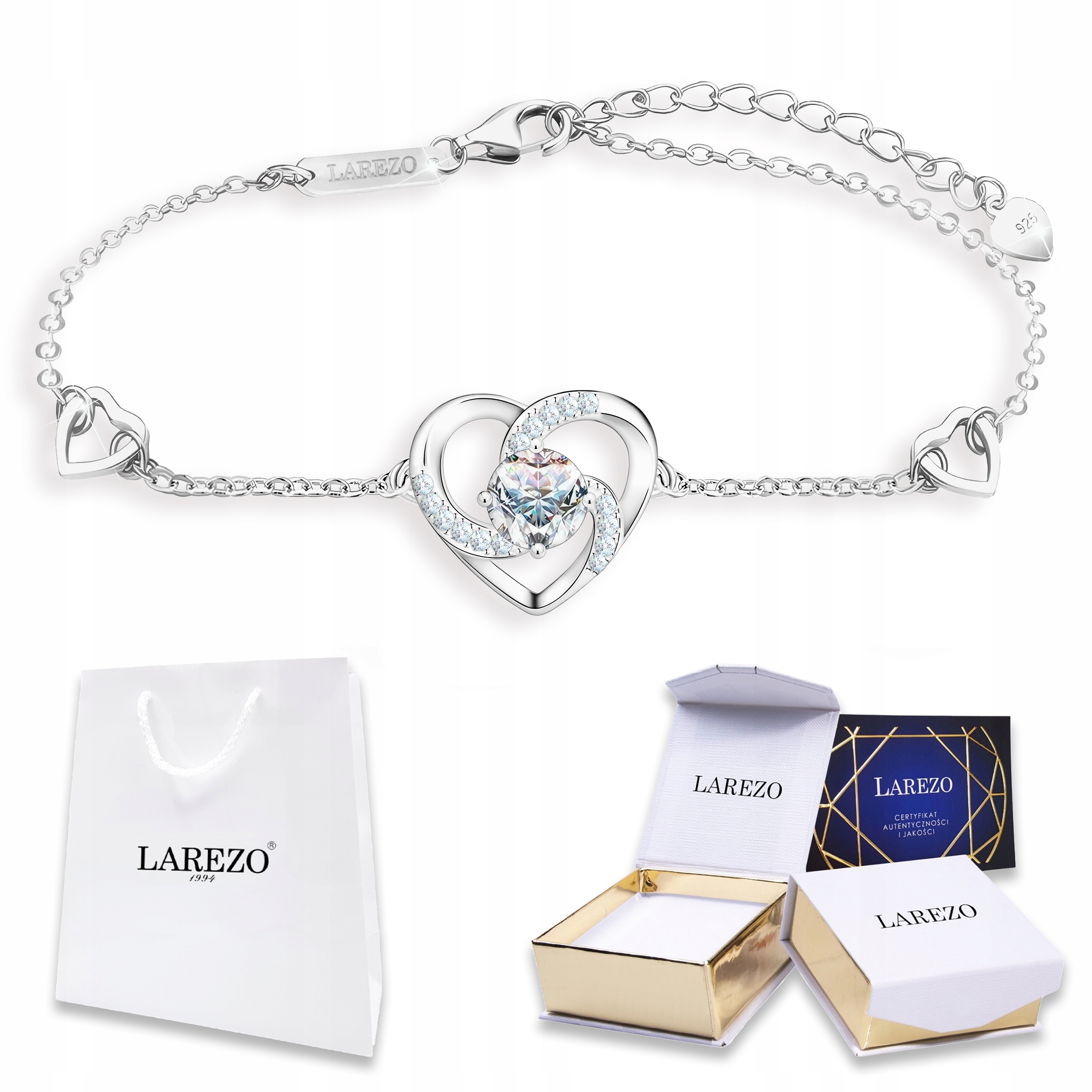 Stříbrný dámský náramek 925 Srdce s krystaly Srdíčko Zirkony