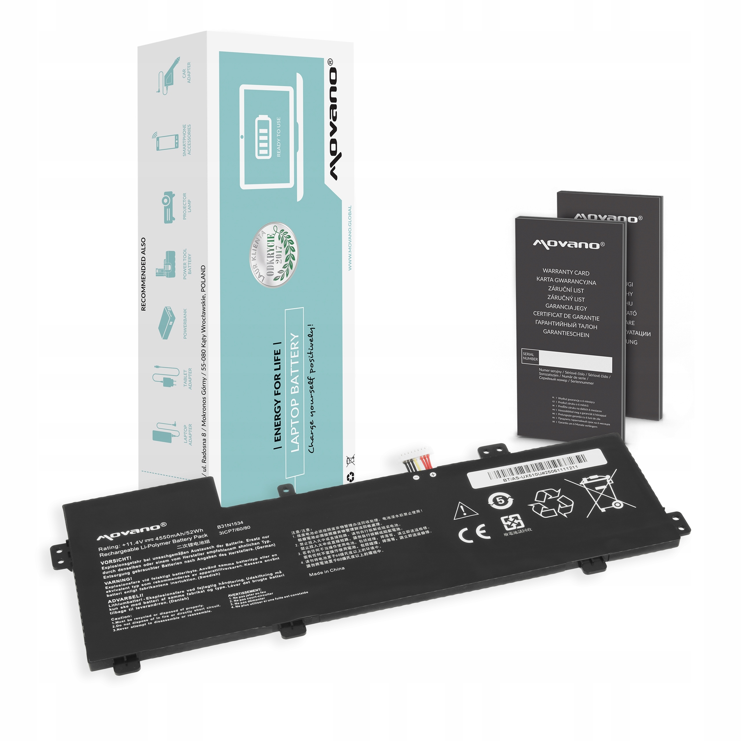 Bateria B31N1534 do Asus Zenbook UX510U, BX510U