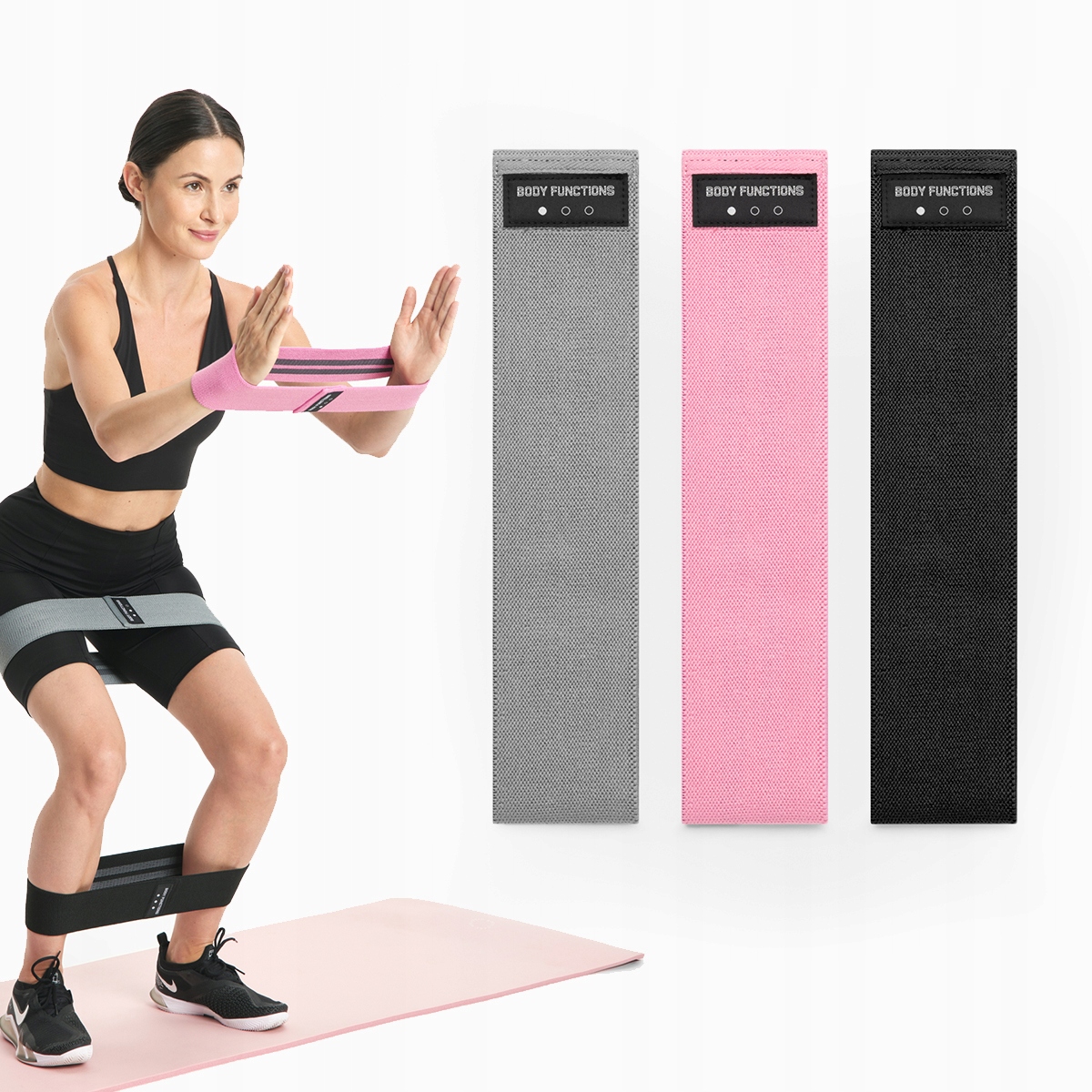 Gumy oporowe do ćwiczeń krótkie Zestaw 3 szt. Poziomy Oporu Body Functions