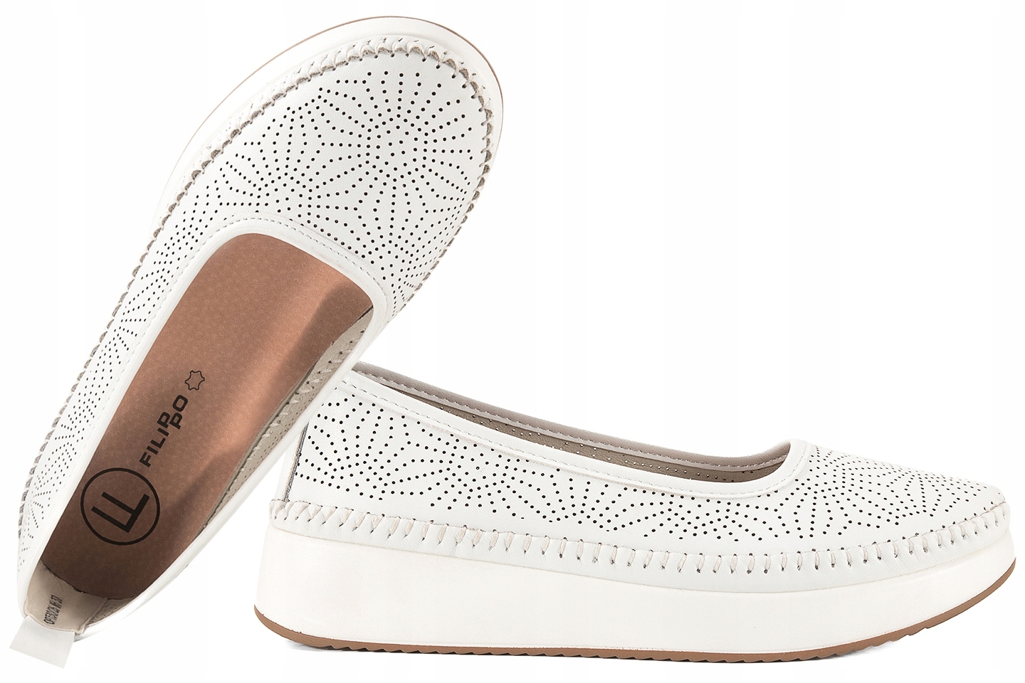Filippo DP7530 Ažurové Kožené Baleríny Polobotky Na Platformě bílé 37