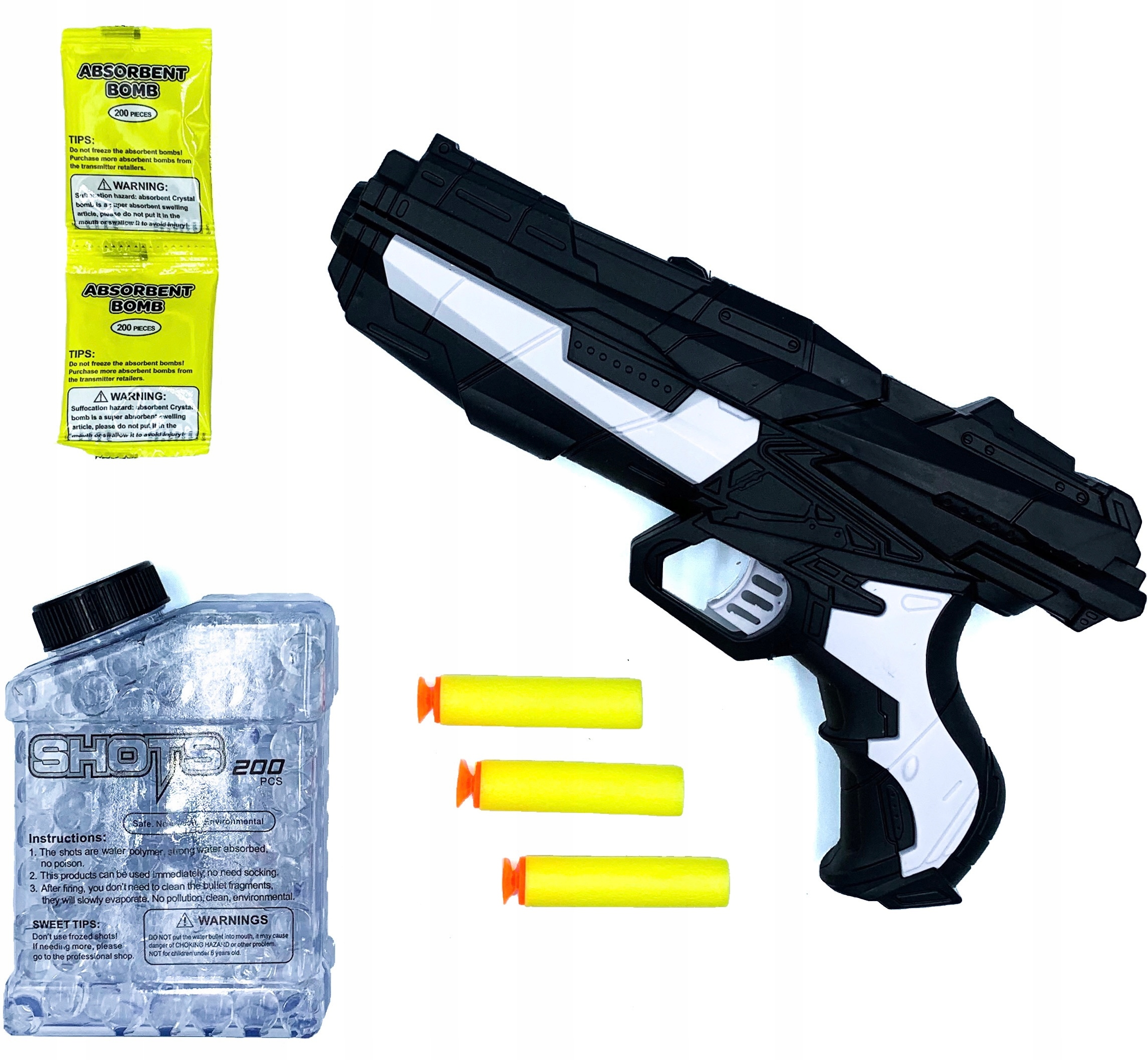 

Pistolet na miękkie strzałki kulki żelowe 2w1 nerf