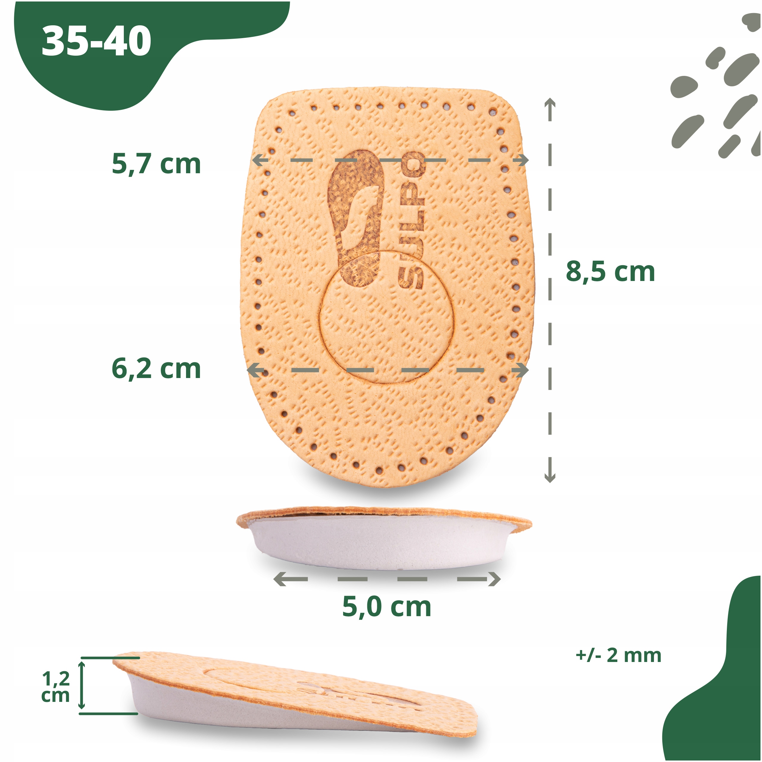 PODPIĘTKI do butów NA OSTROGI piętowe skóra 35-40 Rodzaj podpiętki