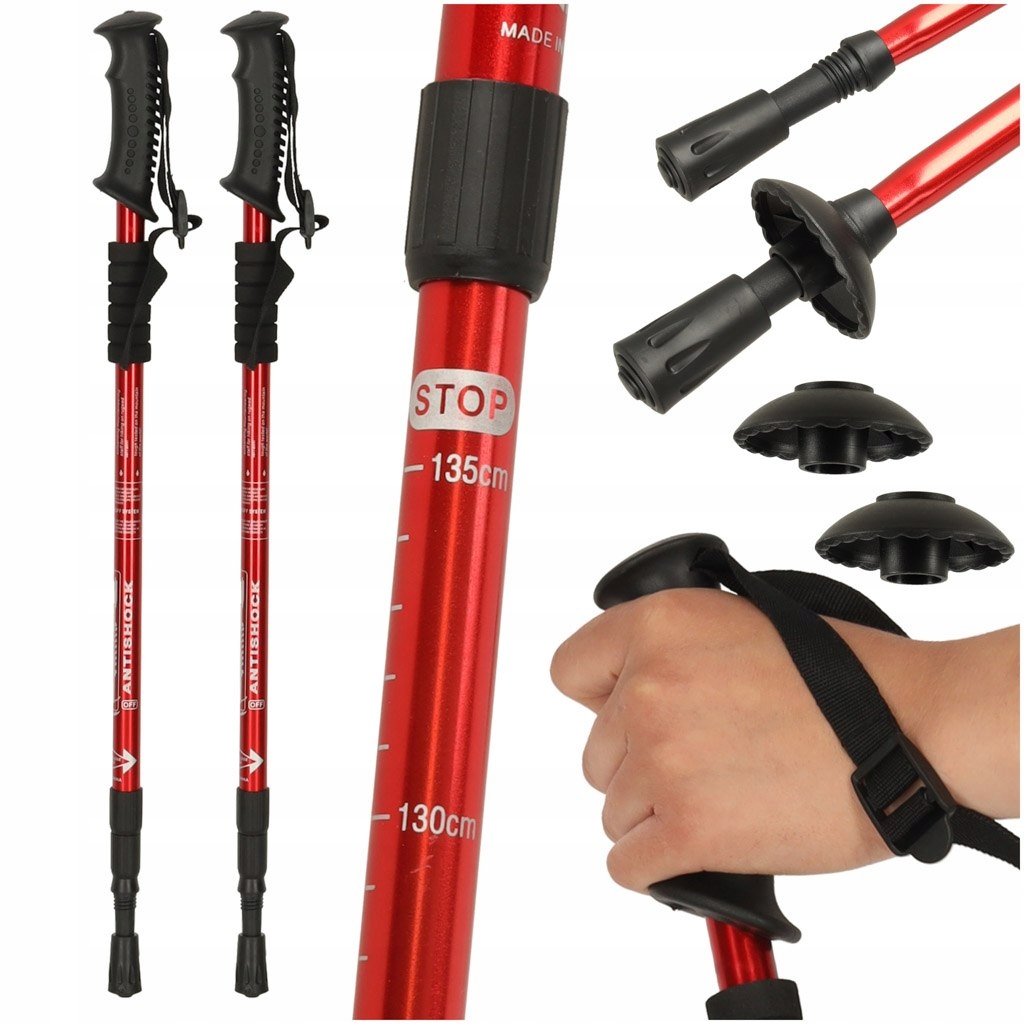 Kijki kije trekkingowe do nordic walking składane 2 sztuki czerwone