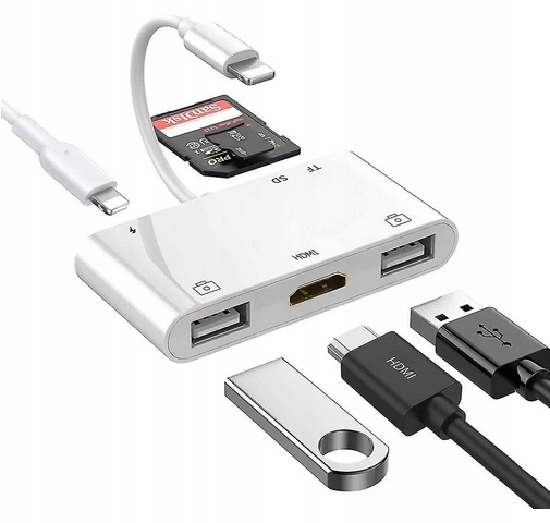 Adaptér Hdmi Usb Otg 6v1 Av iPhone iPad Sd Tv Projektor Myš Klávesnice