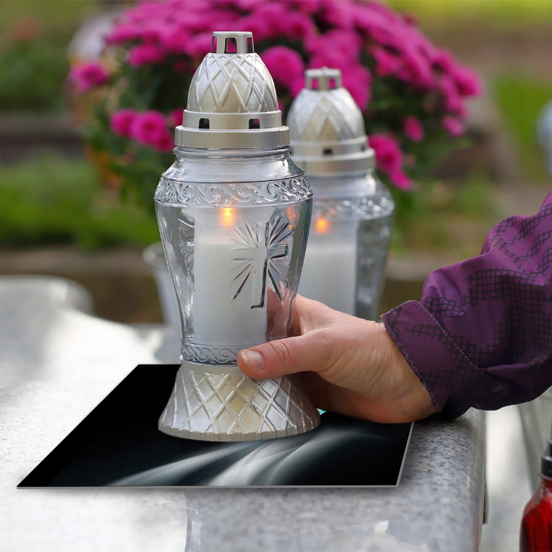 SZKLANA PODSTAWKA POD ZNICZE 35x35cm Popiel 125g Szerokość produktu 35 cm