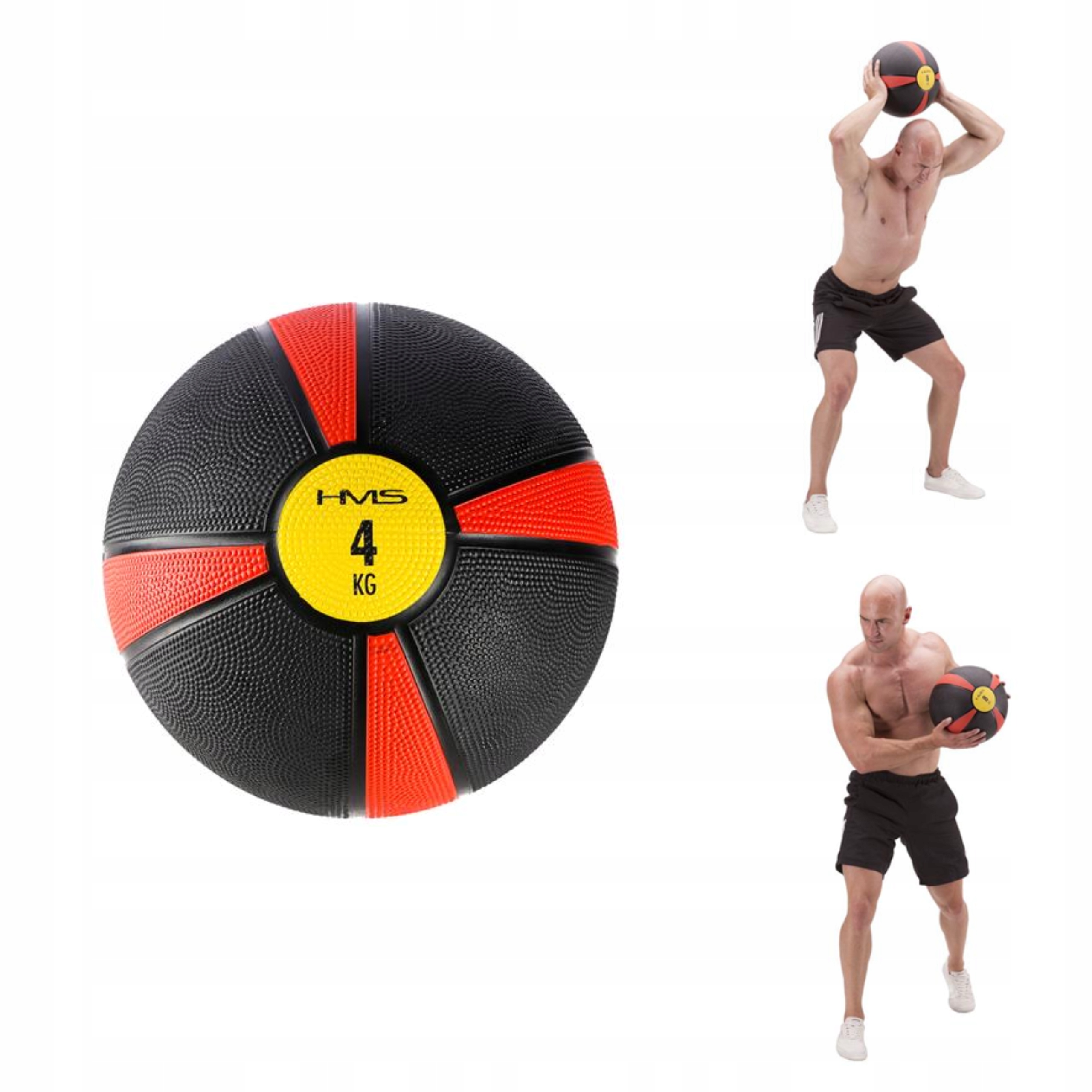 Černo-červený tréninkový medicinbal pro rehabilitační cvičení 4 kg Hms