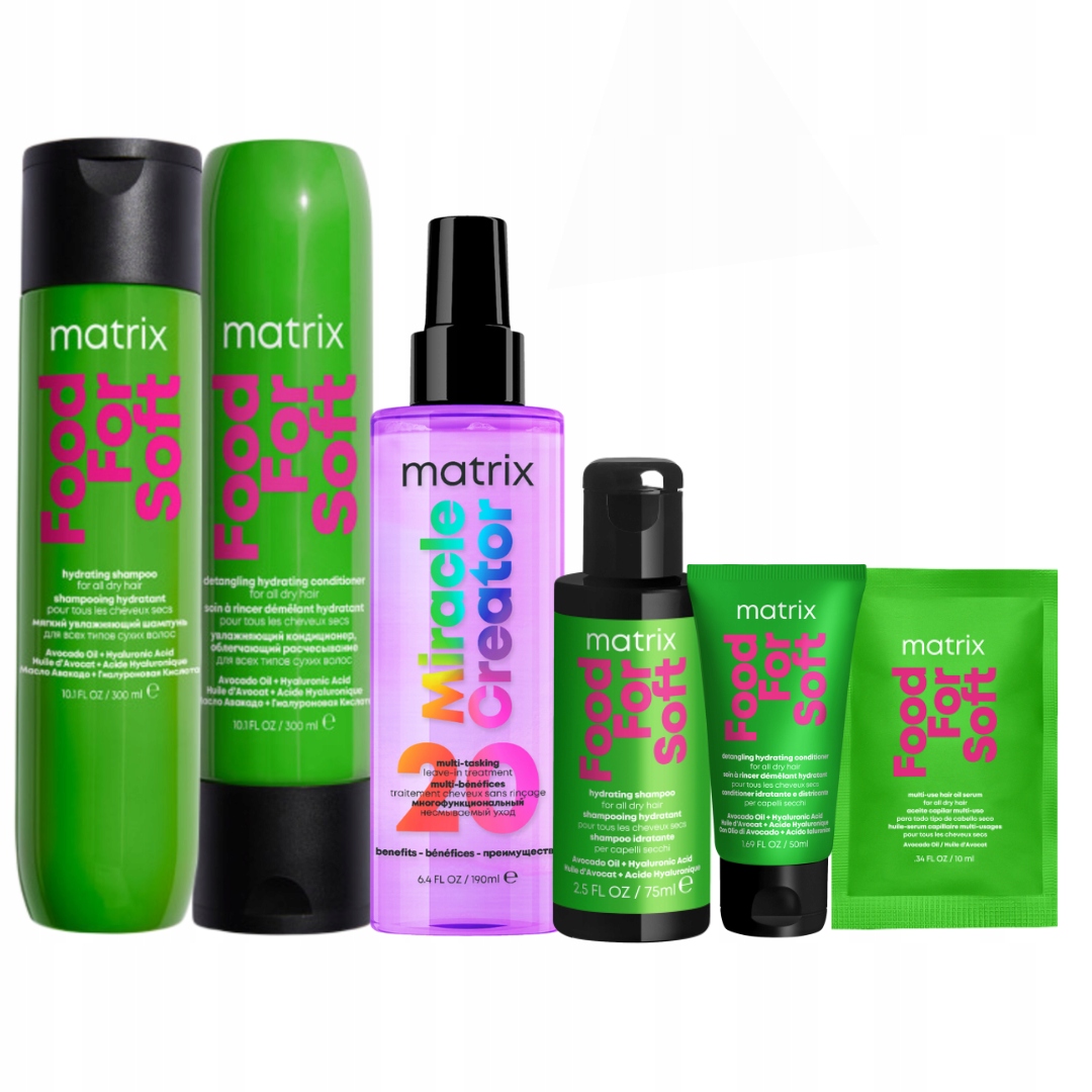 Matrix Food For Soft szampon, odżywka, Miracle Creator spray 3 Prezenty