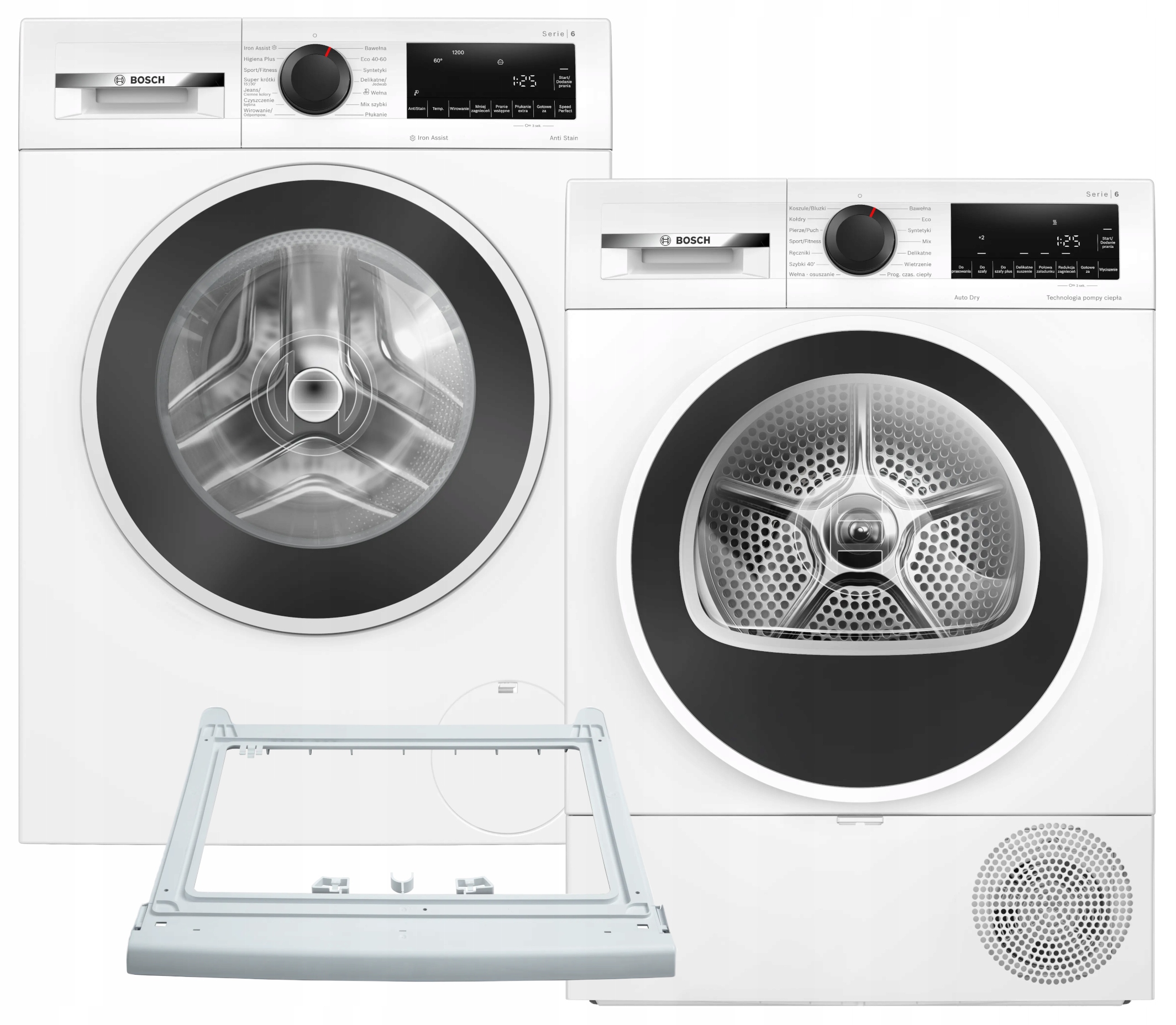 Zestaw AGD Bosch pralka 9 kg + suszarka 9 kg + łącznik biały