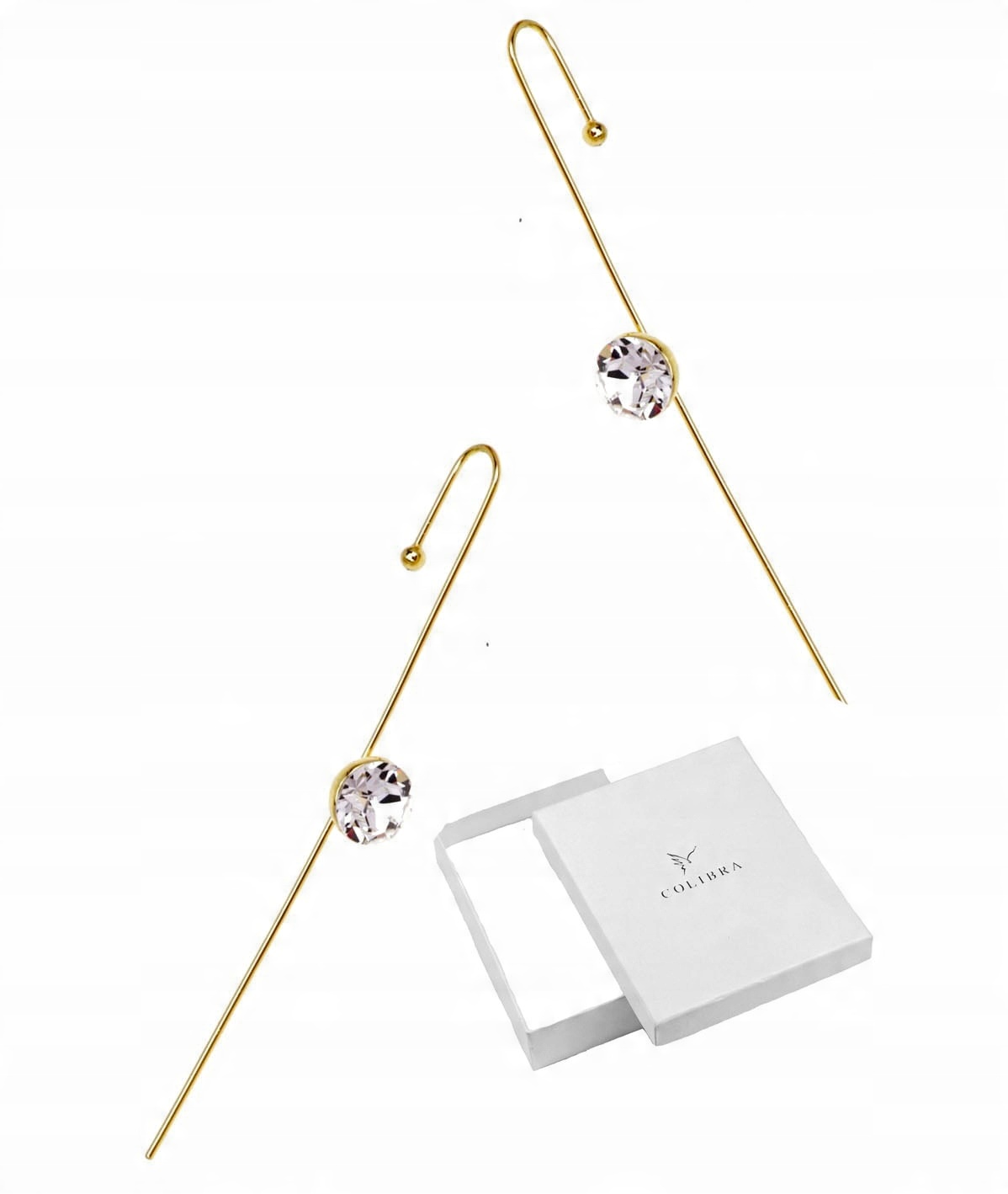 

Złote Kolczyki Długie Nausznice Swarovski Colibra