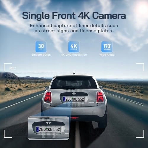 WOLFANG Kamera Samochodowa 4K WiFi 32GB Ultra Nocny Widok 170° WDR G-Sensor — miniatura 2