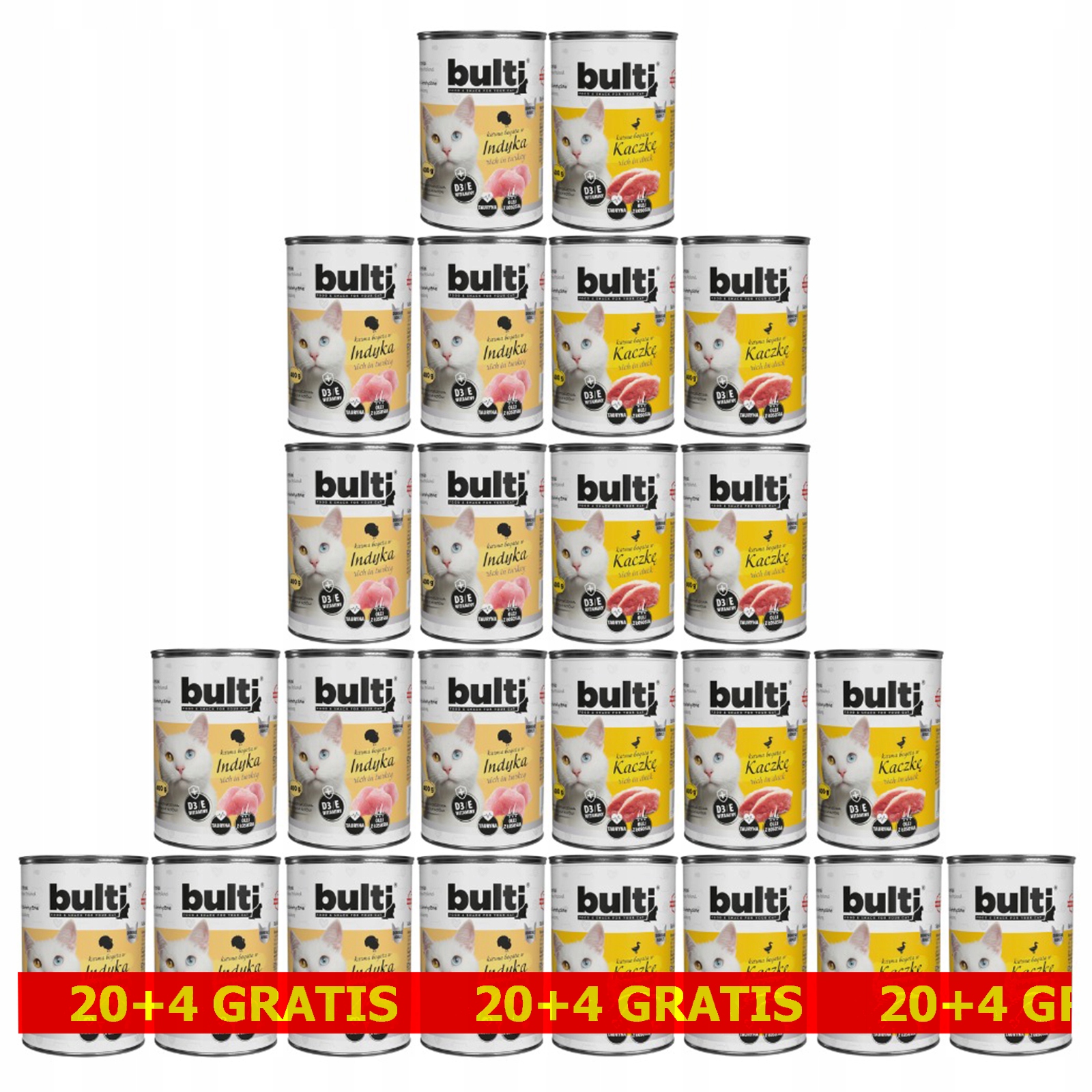 Levně Krmivo Mokré Pro Kočky Bulti Sada 24x400G Drůbež MIX Chutí 20+4 Bonus