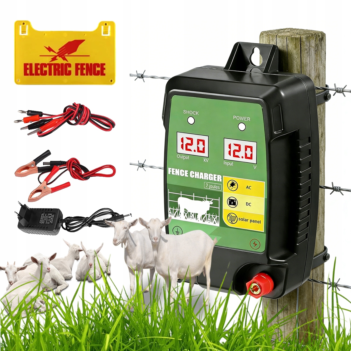 Elektrizátor Plotu 12V 15KM 2J Vodotěsný Pro Skot, Ovce, Koně, Farma