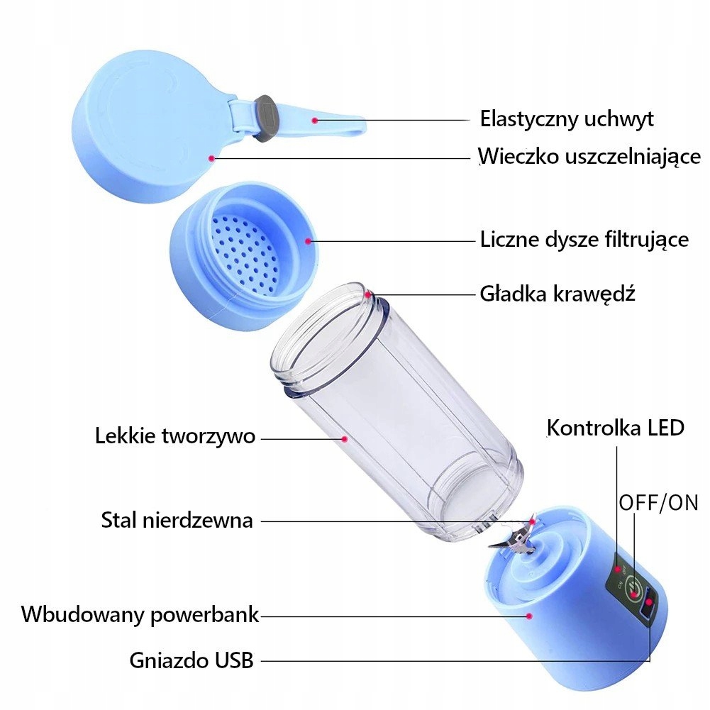 PRZENOŚNY SMOOTHIE BLENDER BEZPRZEWODOWY USB Marka Blend