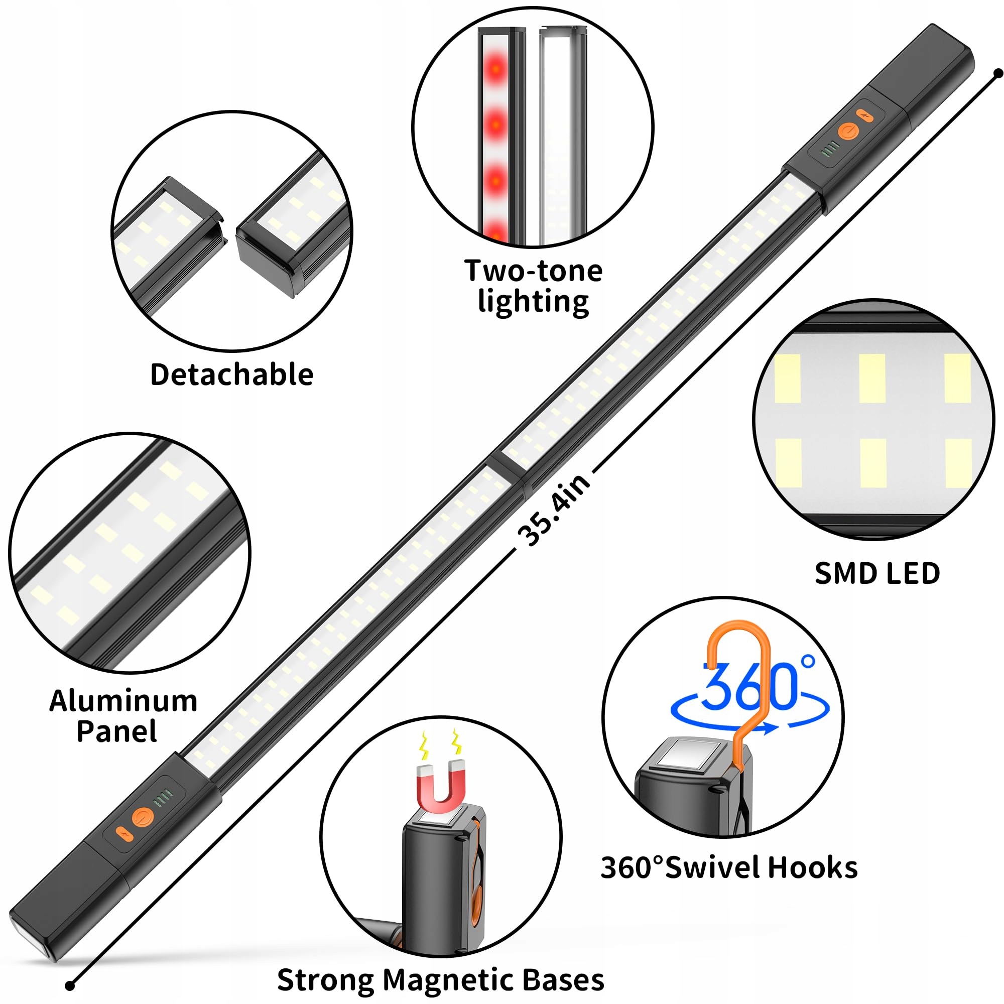 DAPHOMEU Lampa LED Magnetyczna Bezprzewodowa Do Warsztatu Garażu — miniatura 3