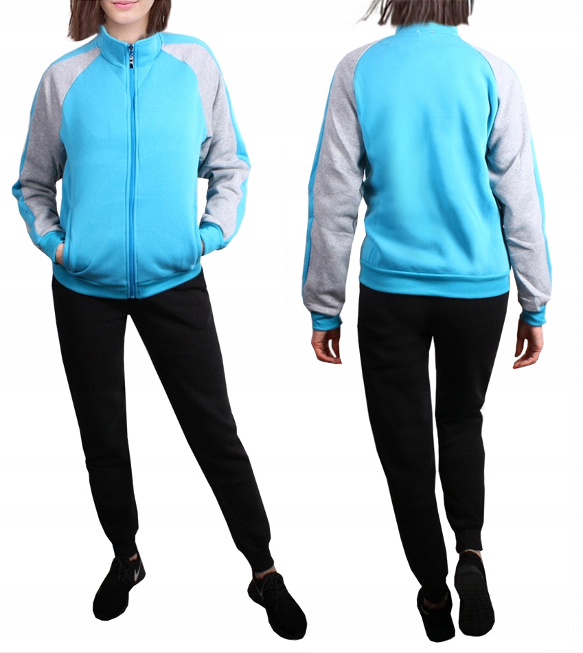 Ciepły Damski dres Dresy bluza stójka 9100 czarny/niebieski L/XL