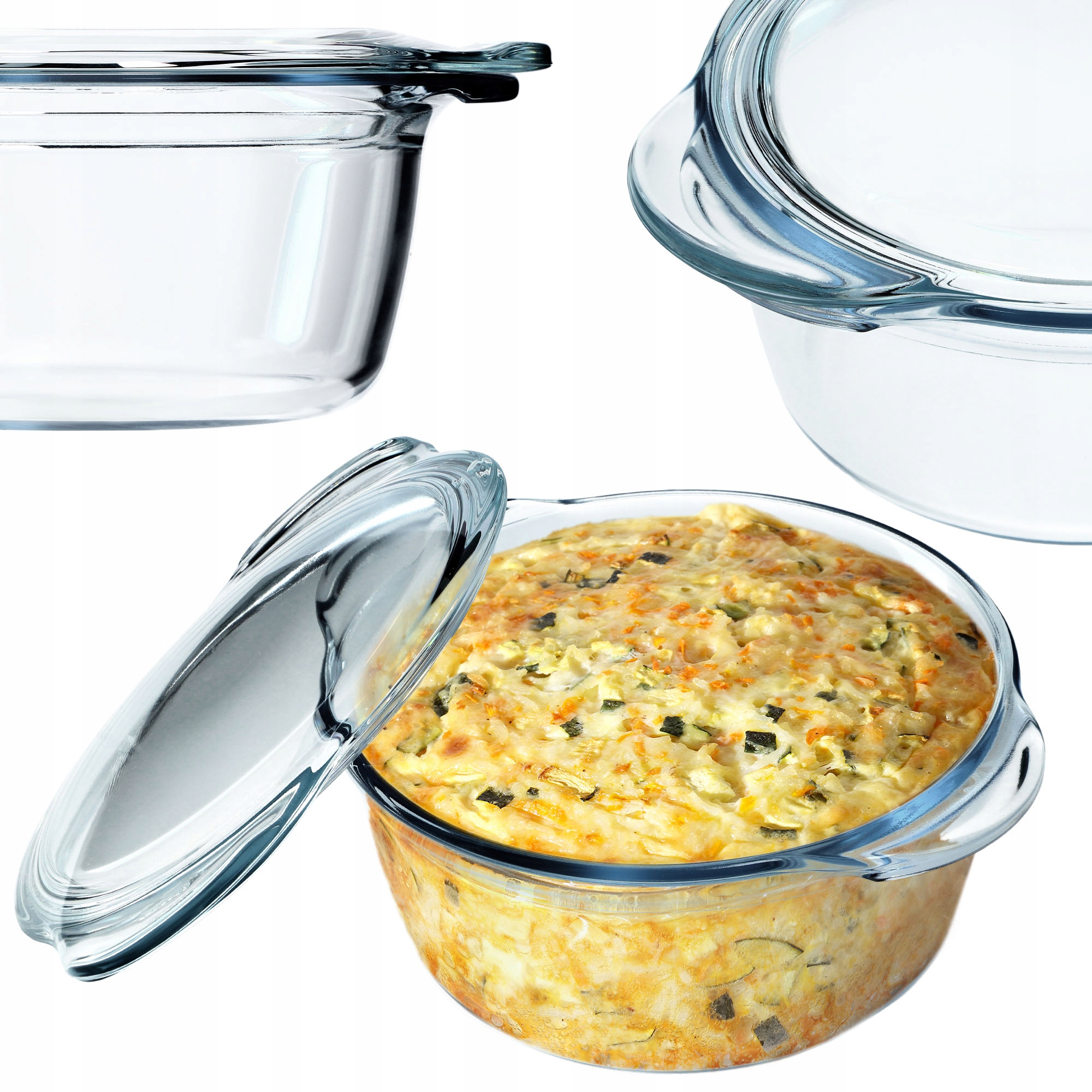 NACZYNIE ŻAROODPORNE Z POKRYWKĄ 2,15L MAŁE DO ZAPIEKANIA OKRĄGŁE