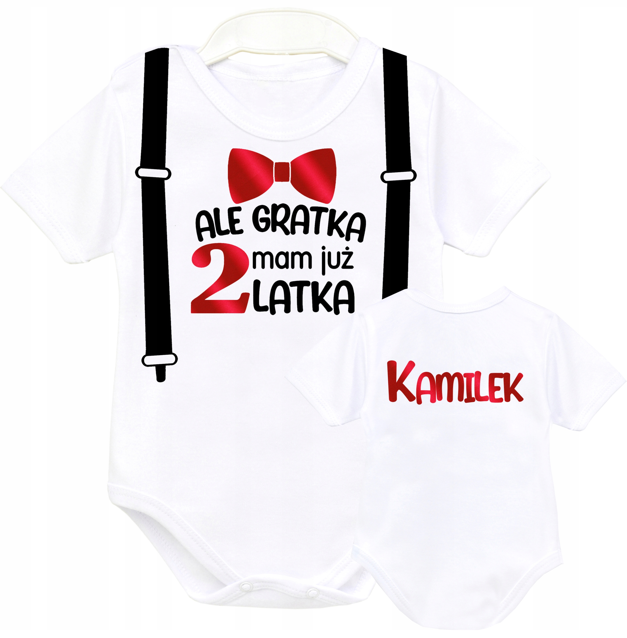 

Body kr rękaw Ale Gratka 2 latka Szelki Imię r. 98
