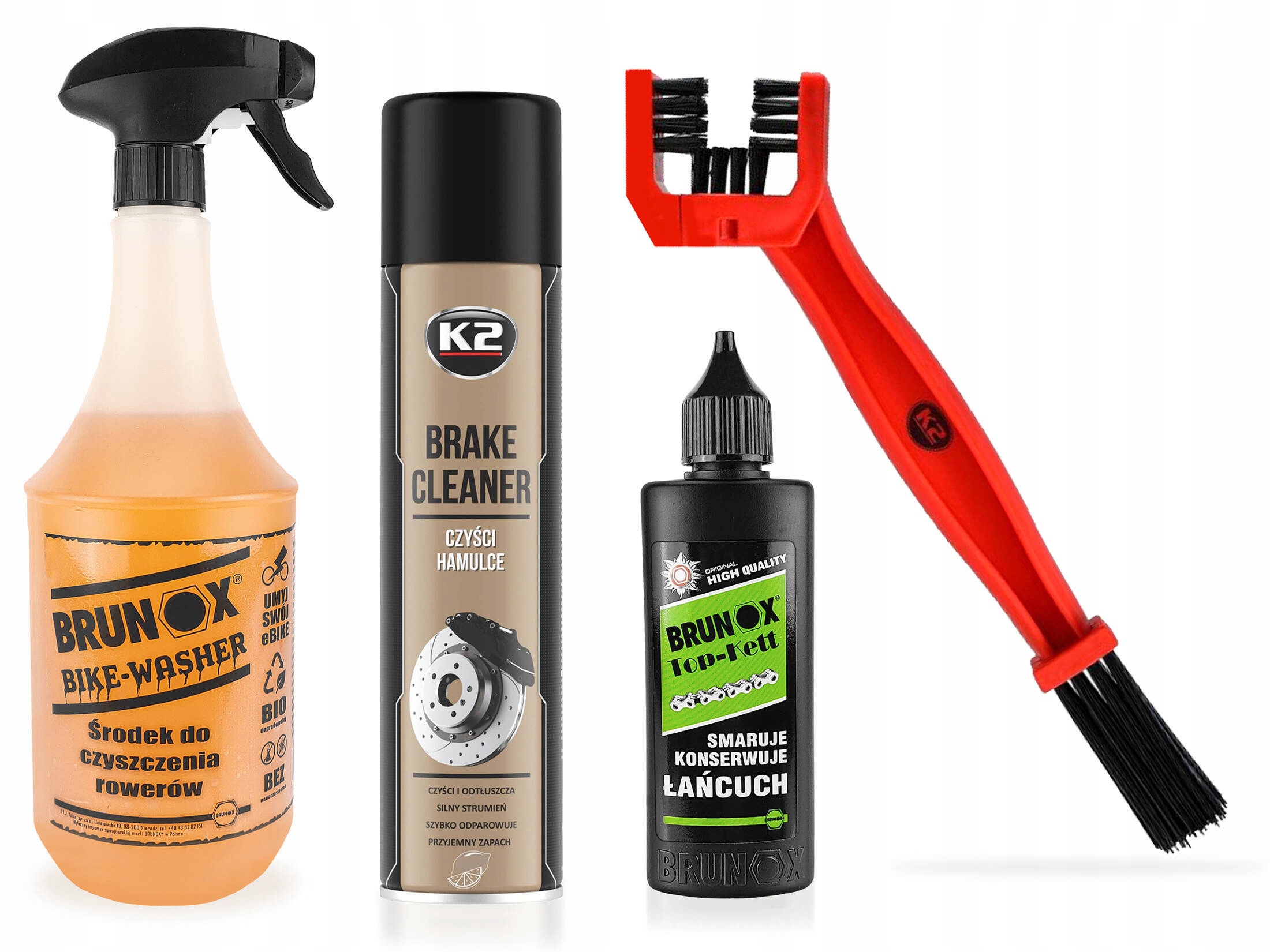 Zestaw do czyszczenia roweru, konserwacji łańcucha i napędu Brunox K2