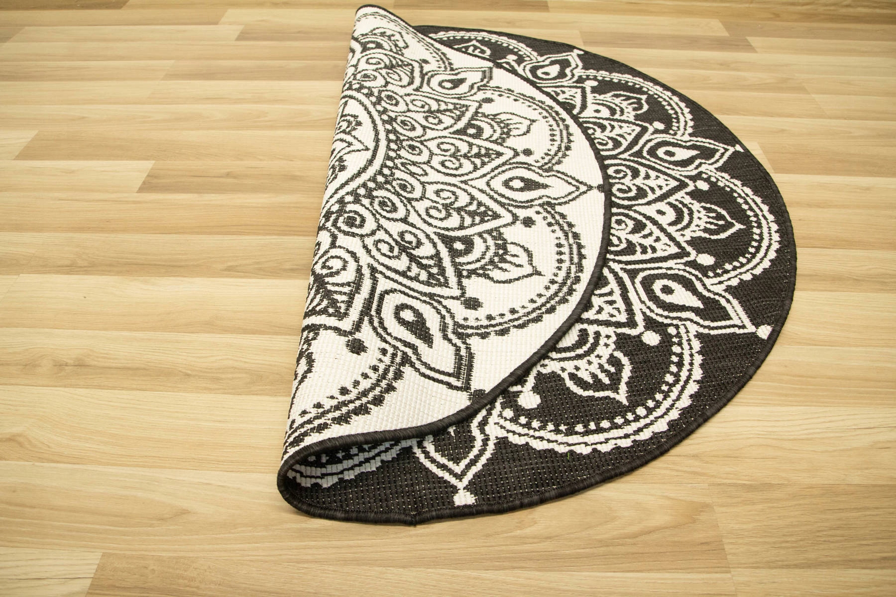 śr. 140 cm DWUSTRONNY ZEWNĘTRZNY TRWAŁY OKRĄGŁY DYWAN BOHO ROZETA MANDALA Wzór boho